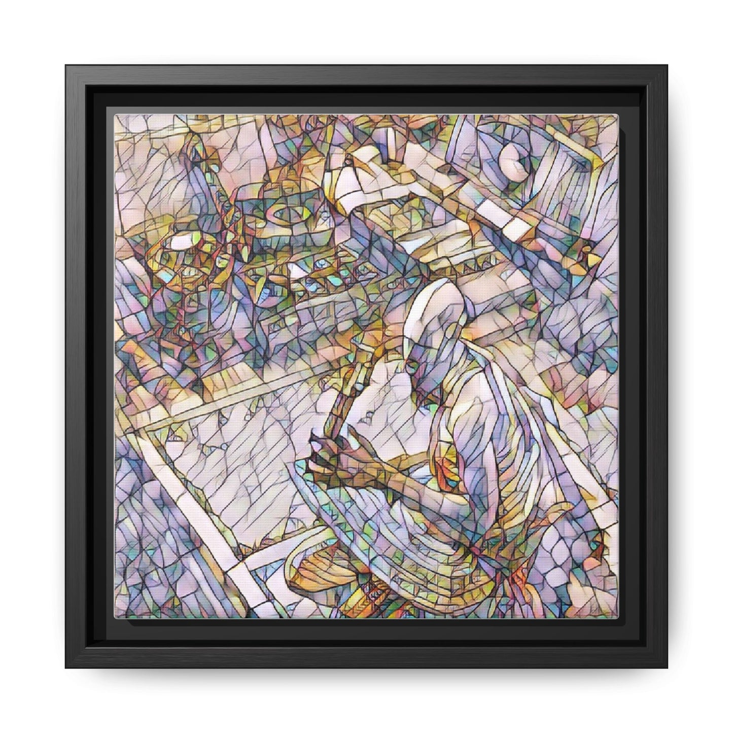 Stained-Glass DJ Matte Canvas Print (Framed) — Colorful Music Room Wall Art