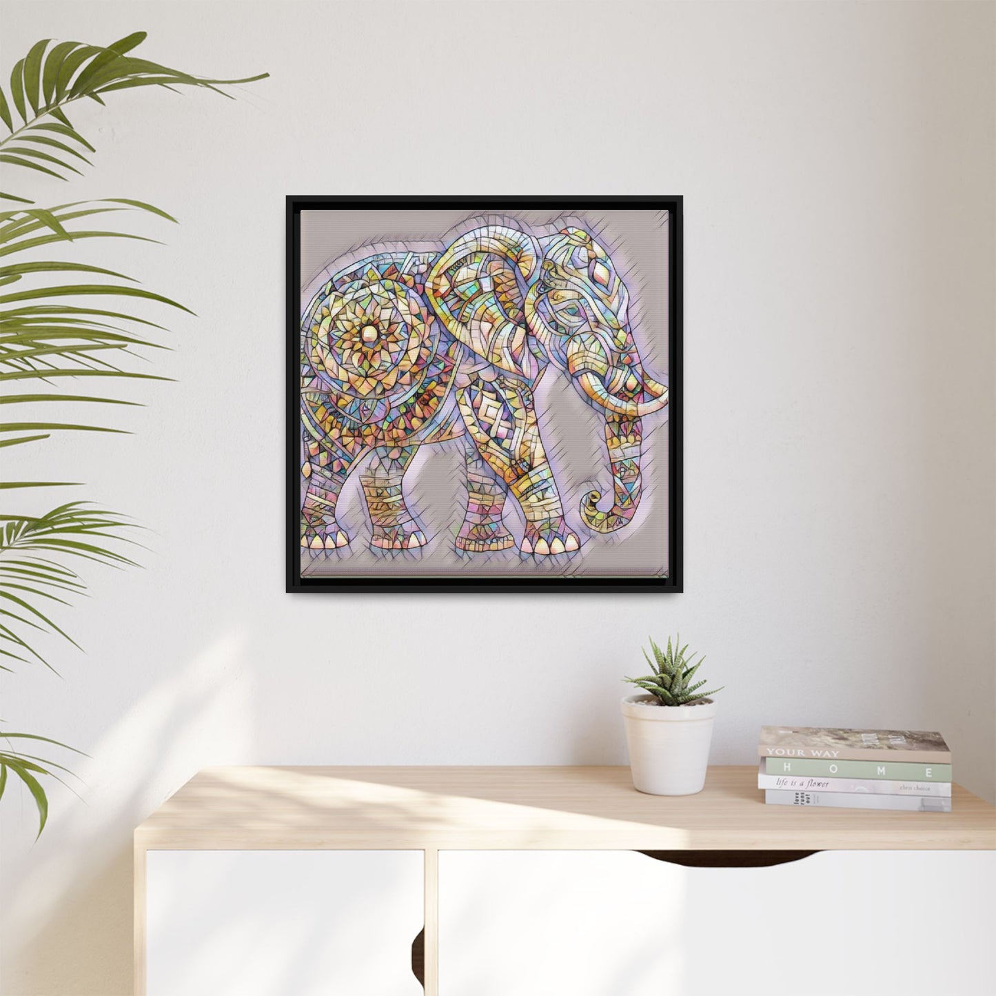 Colorful Mosaic Elephant Framed Canvas Print