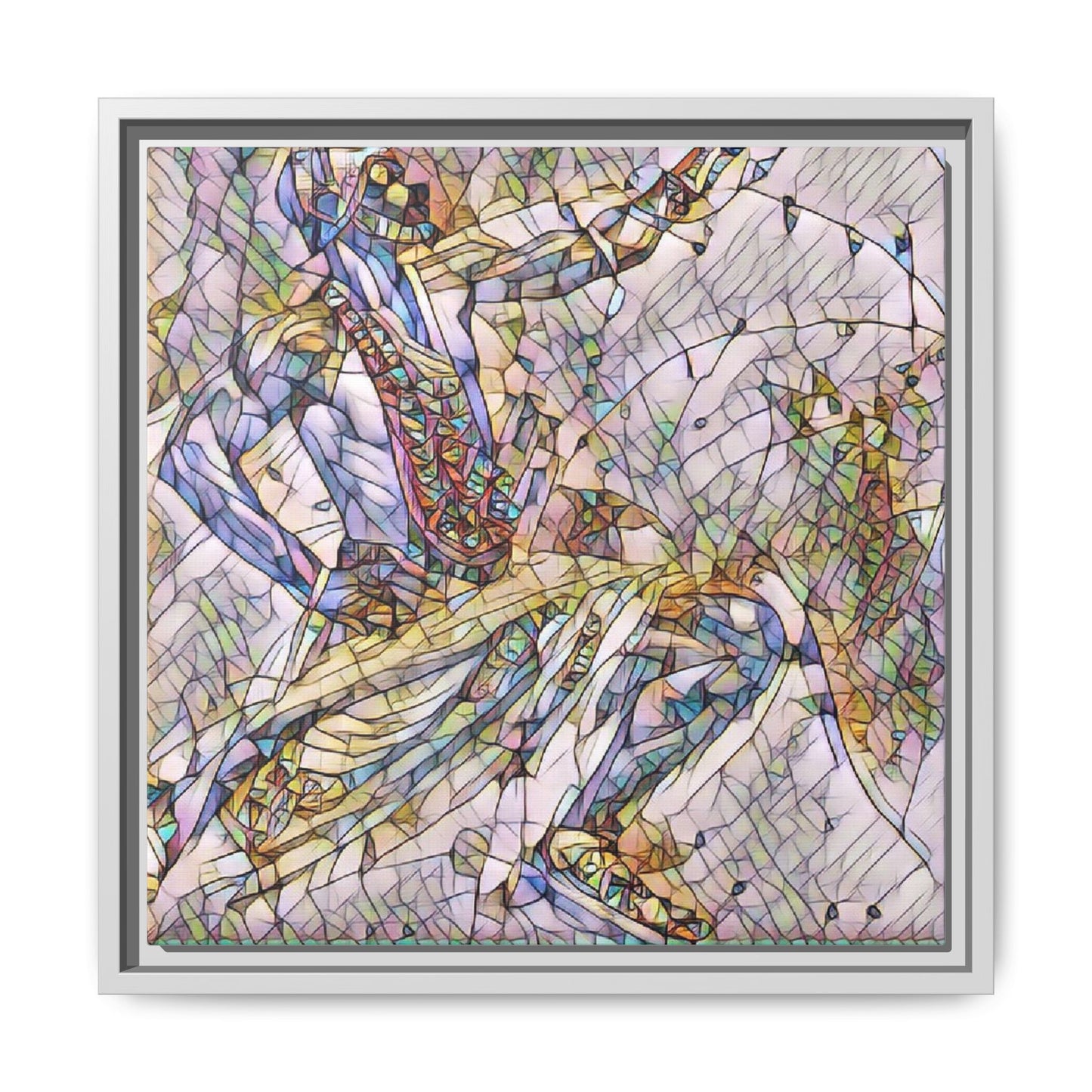 Abstract Stained-Glass Dancers — Framed Matte Canvas Art