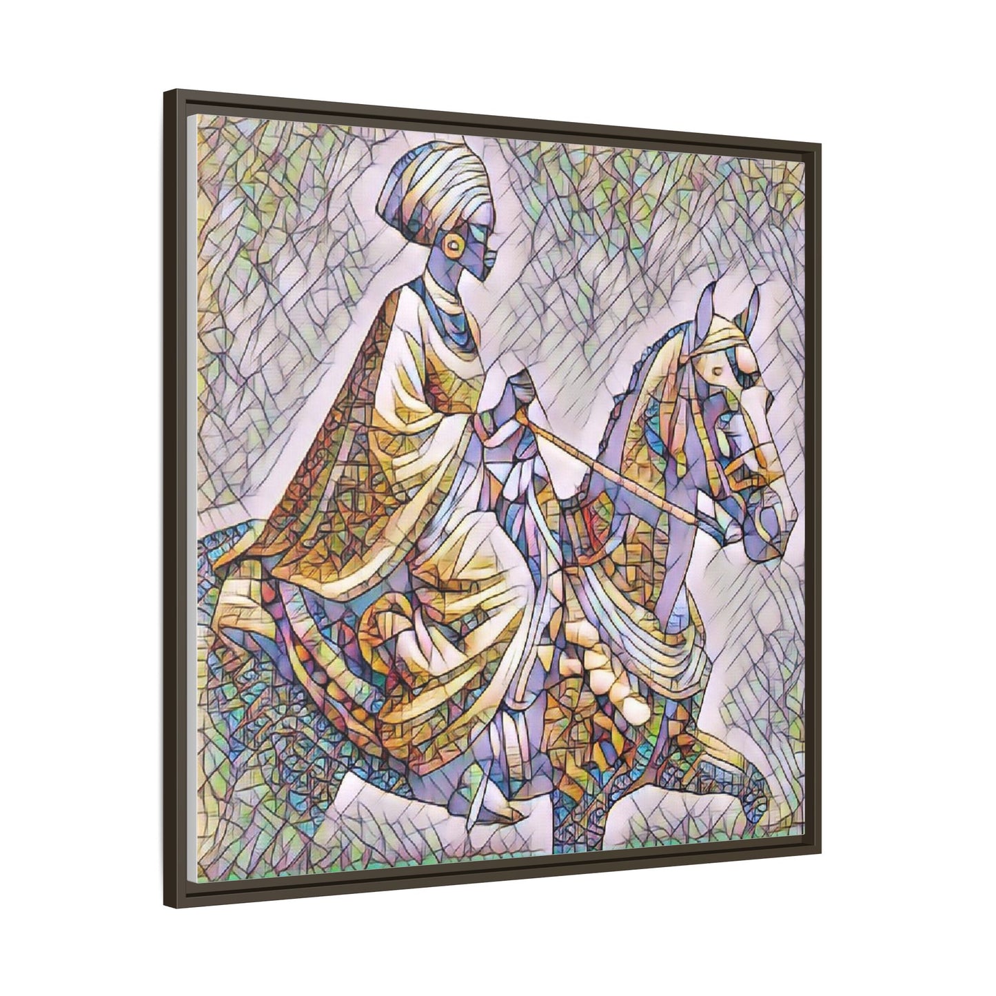 Mosaic Rider Framed Canvas Art — African Horsewoman Wall Decor