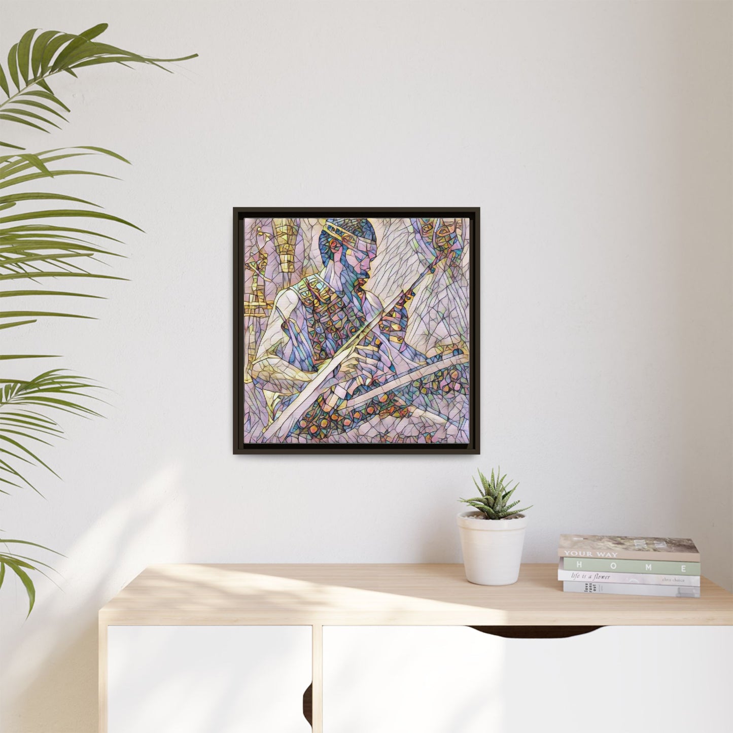 Framed Matte Canvas — Abstract Musician Stained-Glass Art Print
