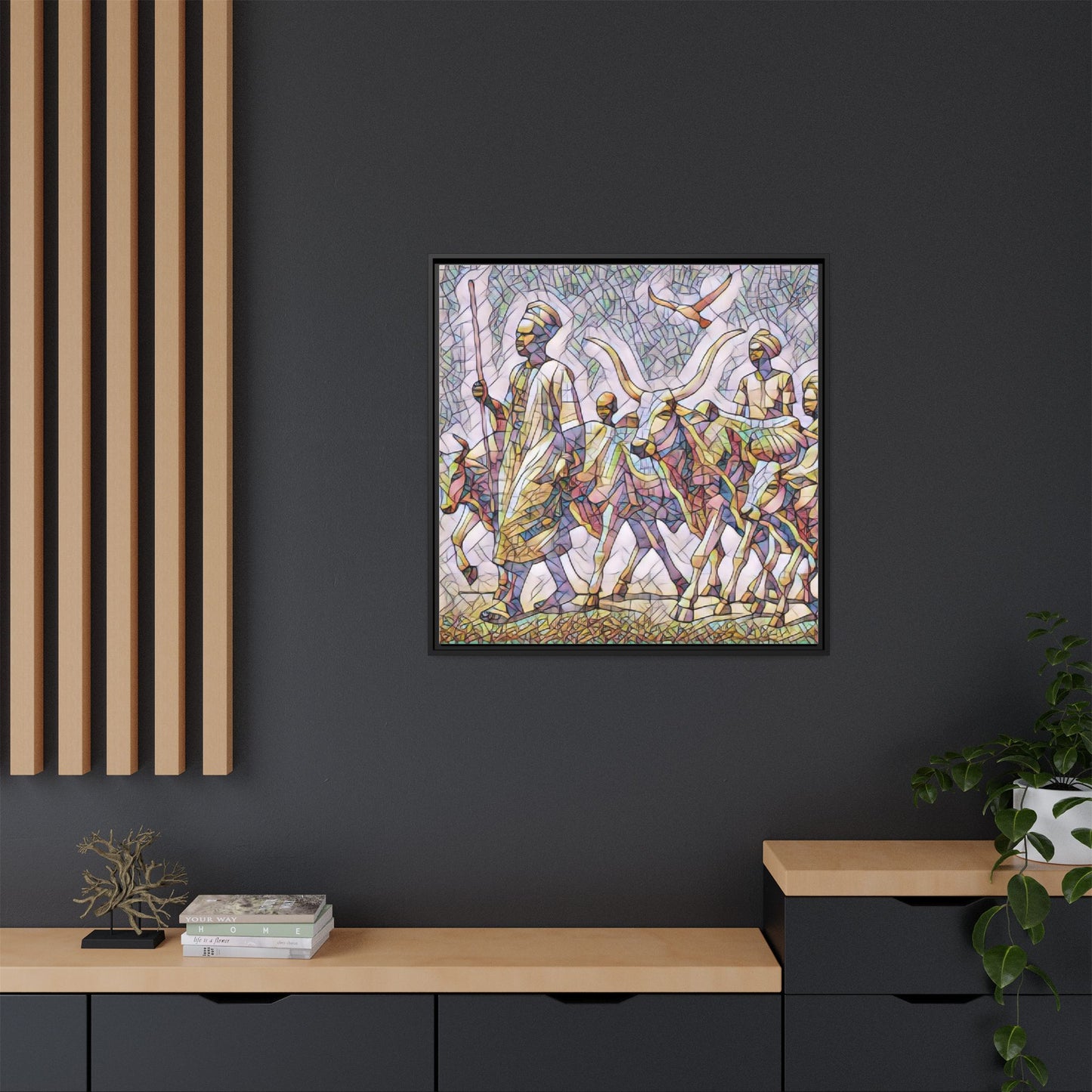 Framed Matte Canvas: Colorful African Herdsmen Art Print