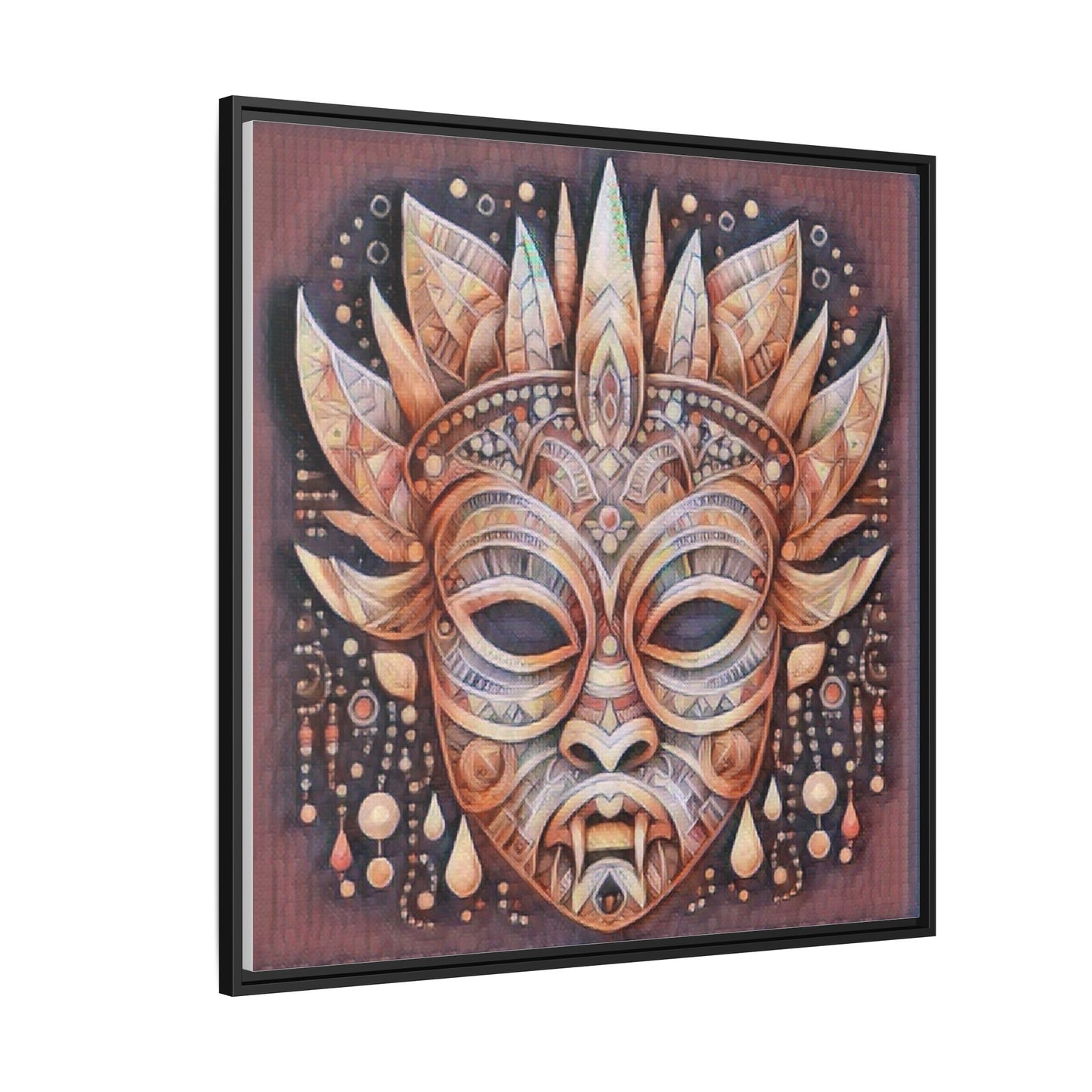 Tribal Sun Mask Framed Canvas Art — Boho Ethnic Wall Decor