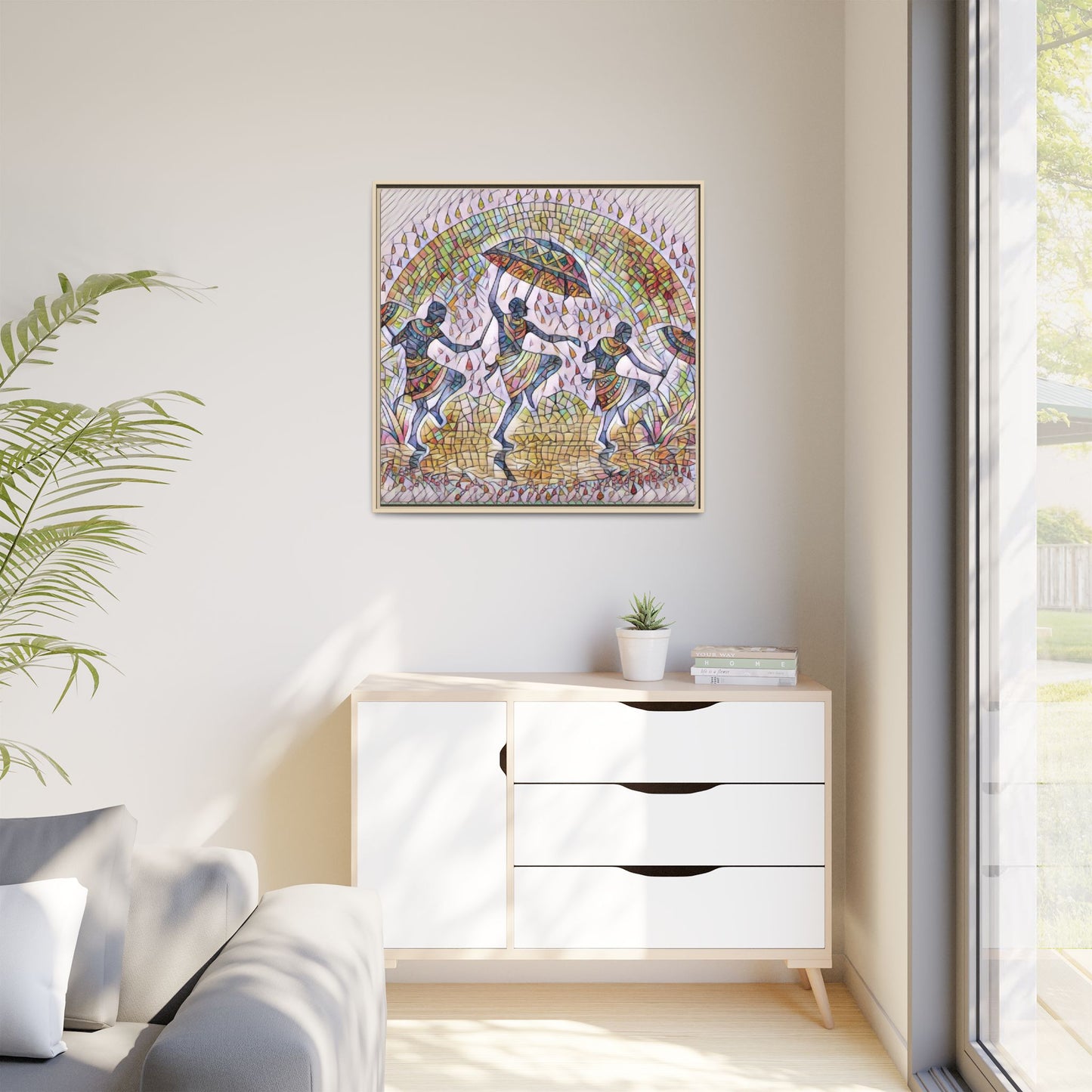 Framed Canvas Art — Colorful African Dance Mosaic
