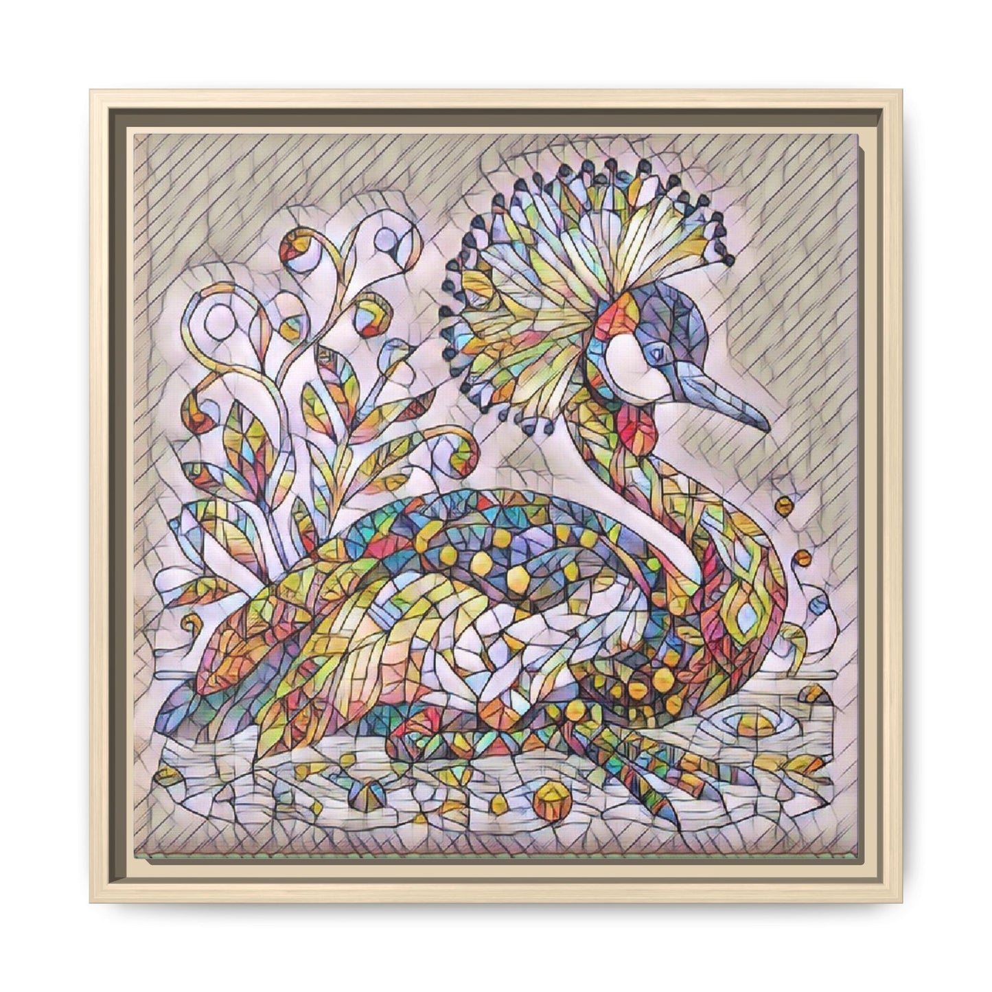 Colorful Peacock Mosaic Framed Canvas Art
