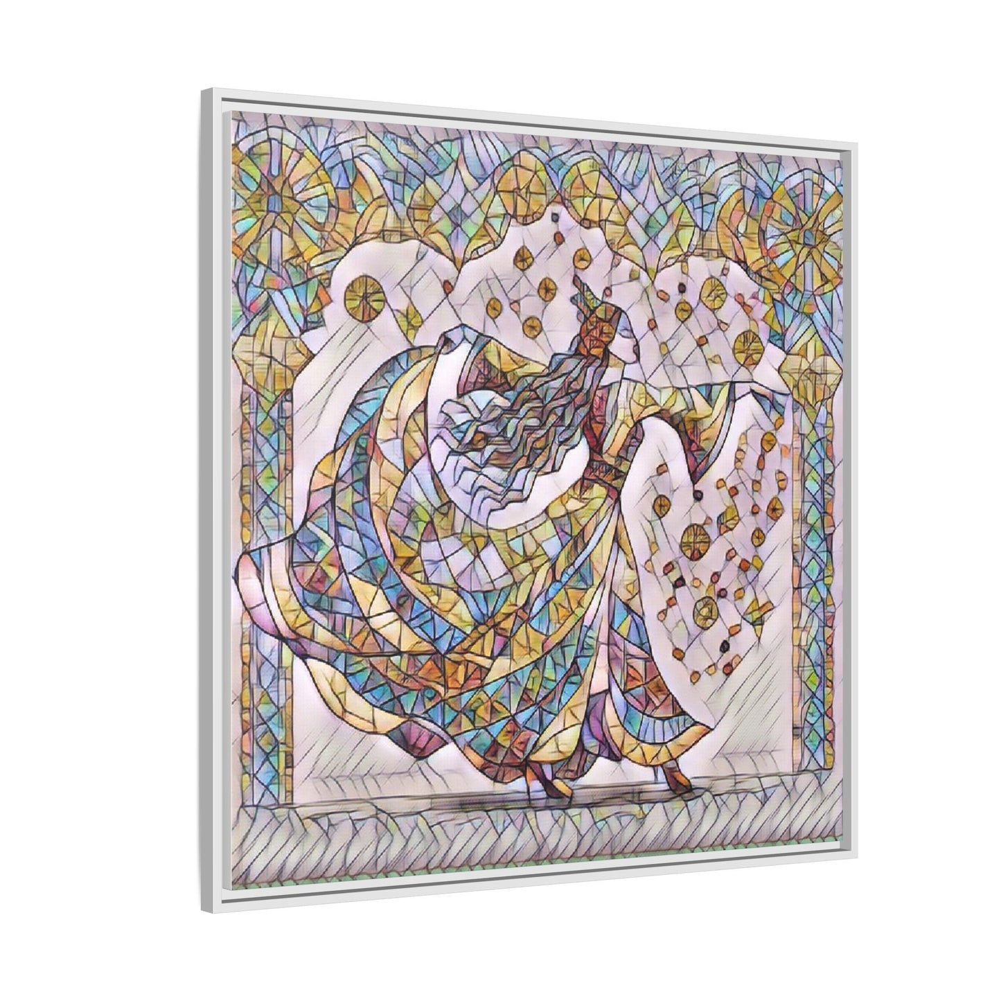 Stained Glass Dancing Dervish Framed Canvas Art