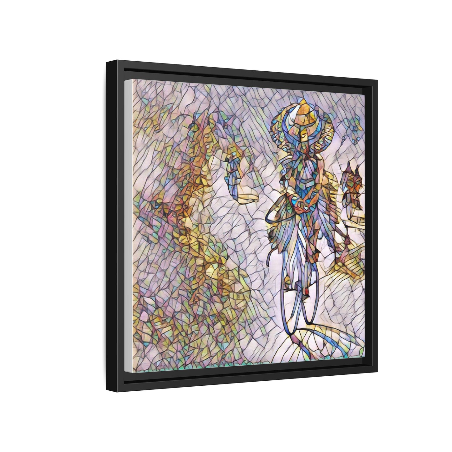 Abstract Cyclist Stained-Glass Art Print — Framed Matte Canvas