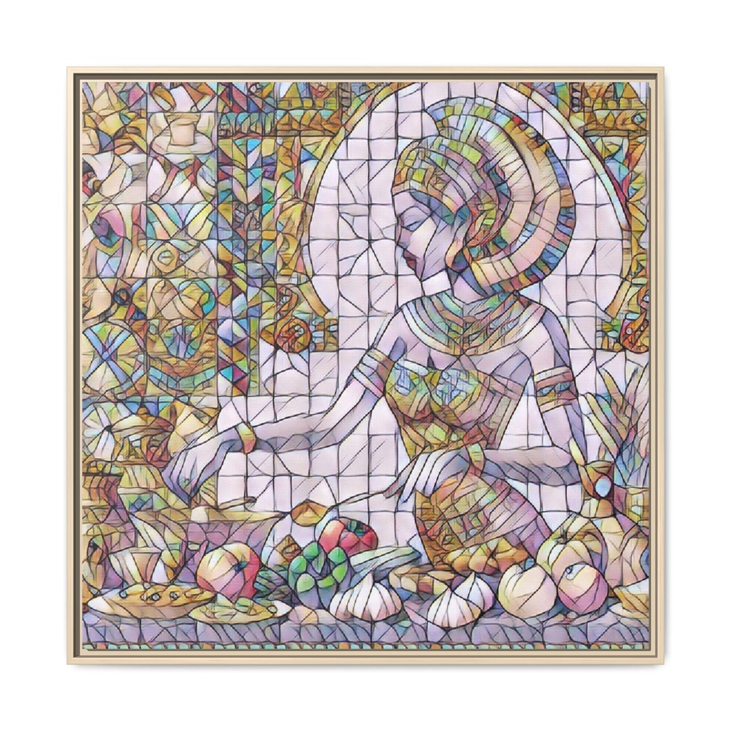 Egyptian Goddess Stained Glass Style Framed Canvas Art