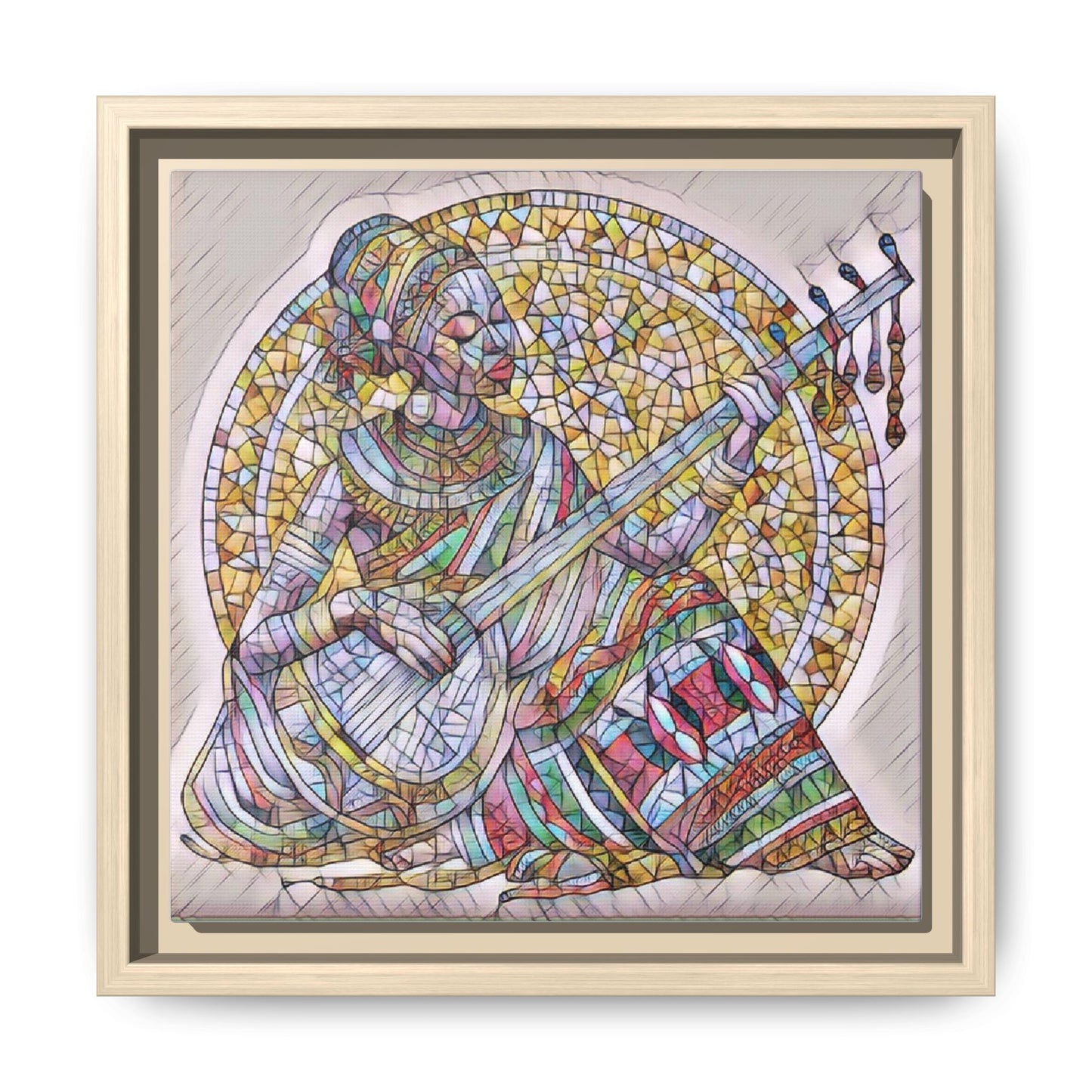 Framed Canvas Art - Colorful Mosaic Musician Wall Decor