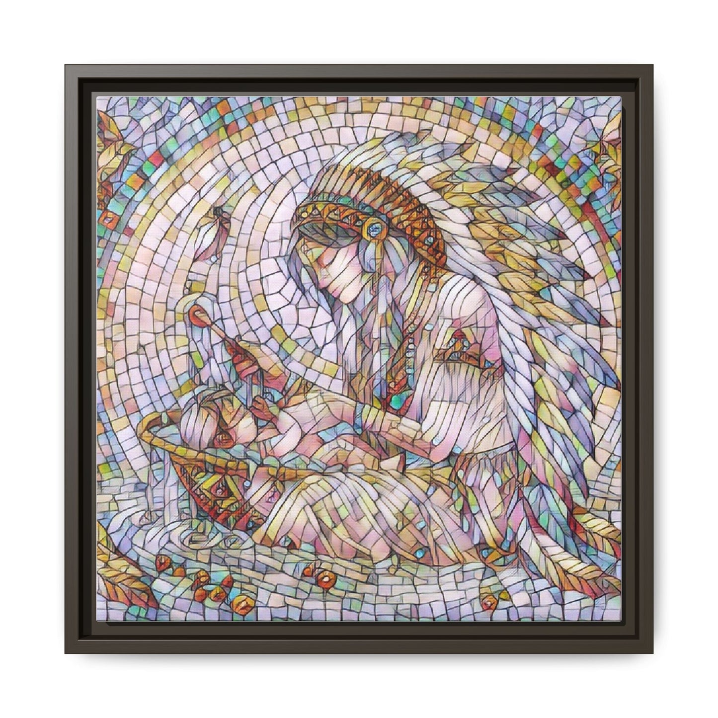 Framed Mosaic Native Mother & Child Matte Canvas Art