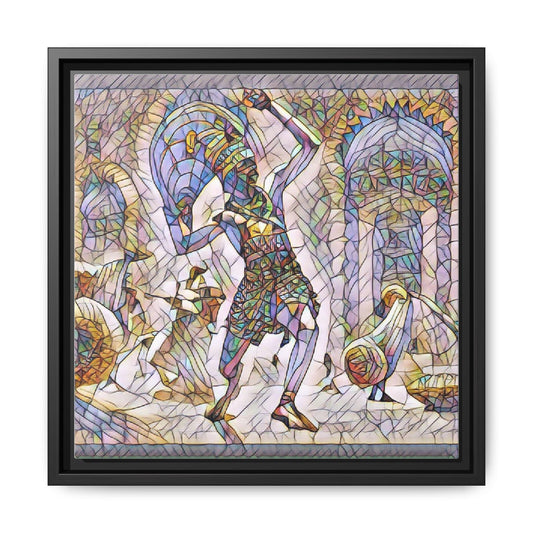 Framed Matte Canvas - Colorful Stained-Glass Dance Scene Art Print