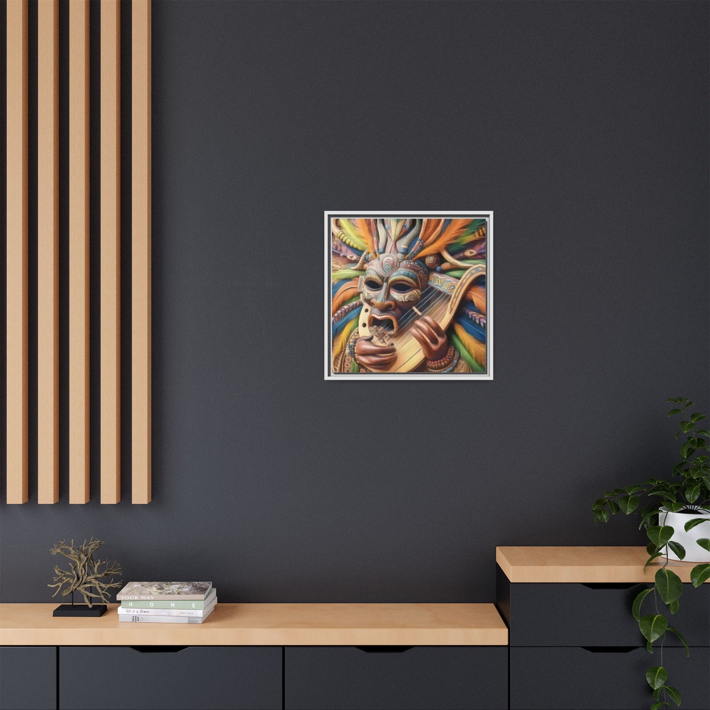 Colorful Tribal Mask Canvas — Framed Matte Wall Art