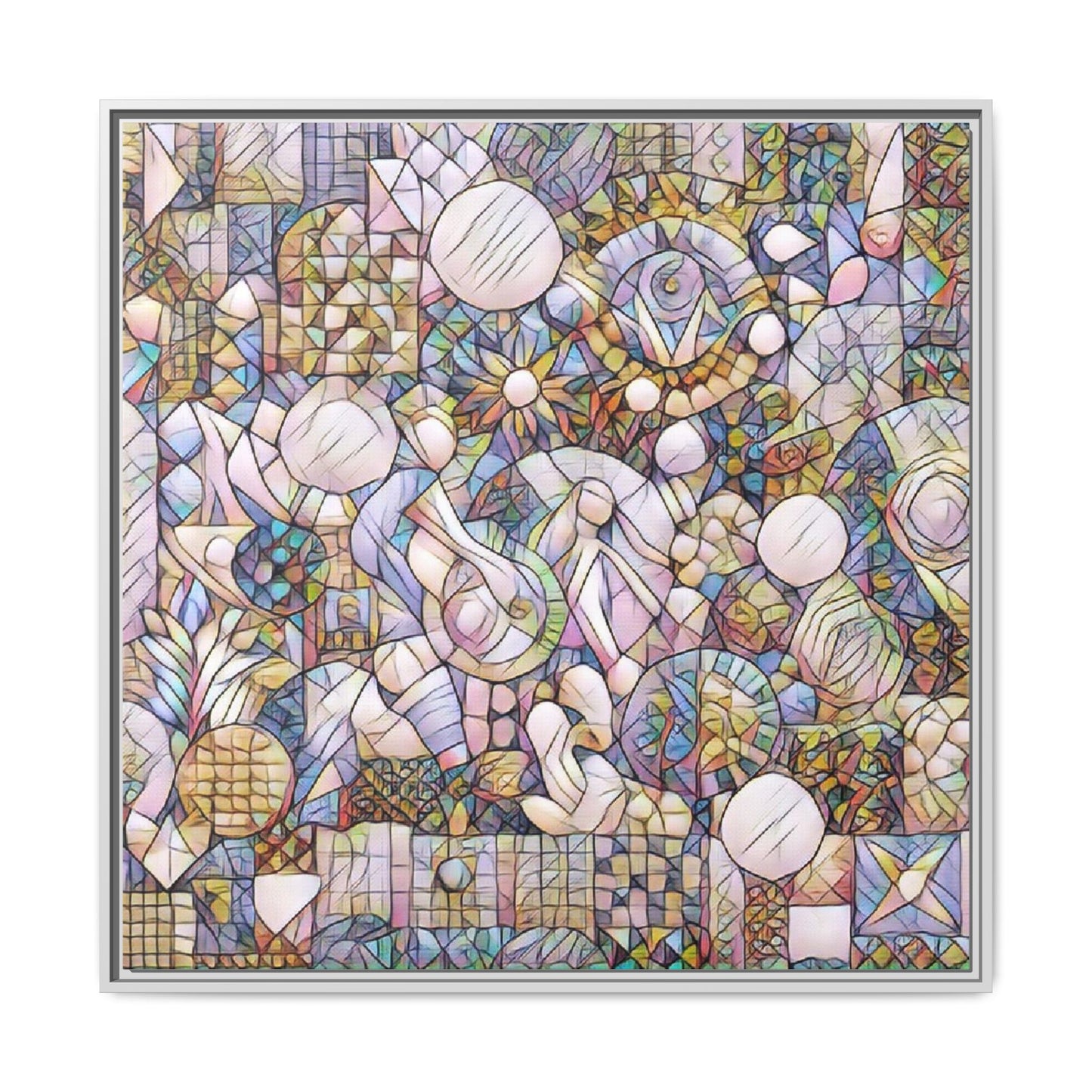 Abstract Geometric Mosaic Framed Canvas — Multicolor Modern Wall Art