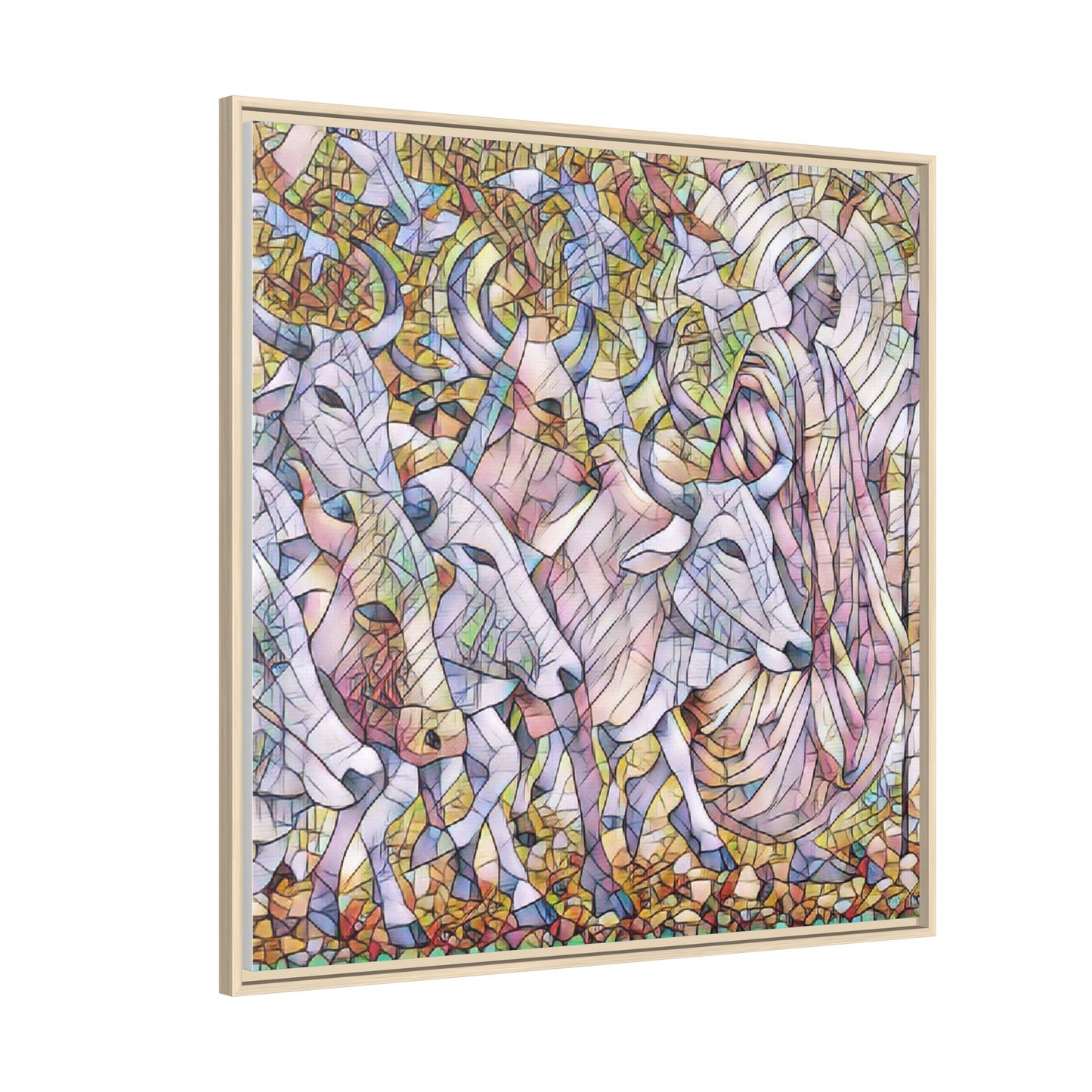 Framed Matte Canvas Art — Stained-Glass Style Cattle Herd