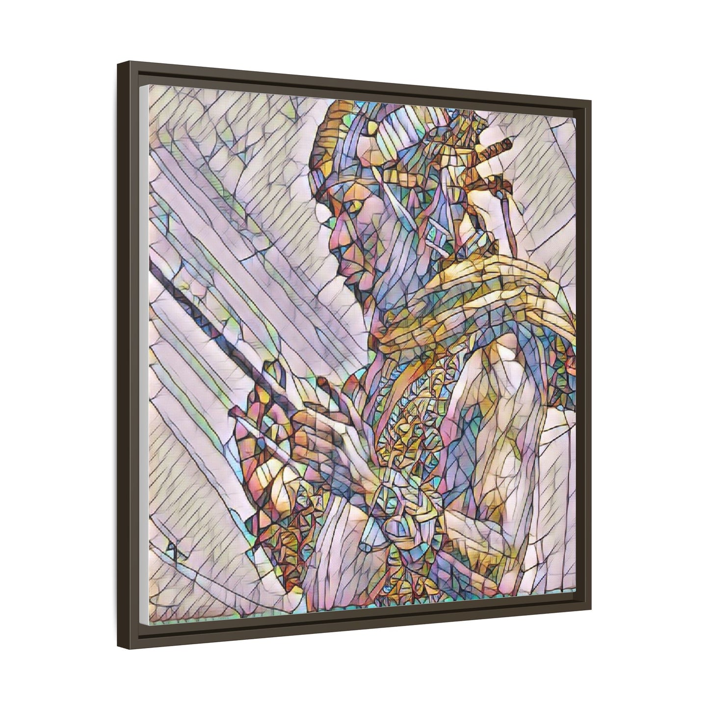 Framed Canvas Art - Colorful Tribal Warrior Portrait (Matte)