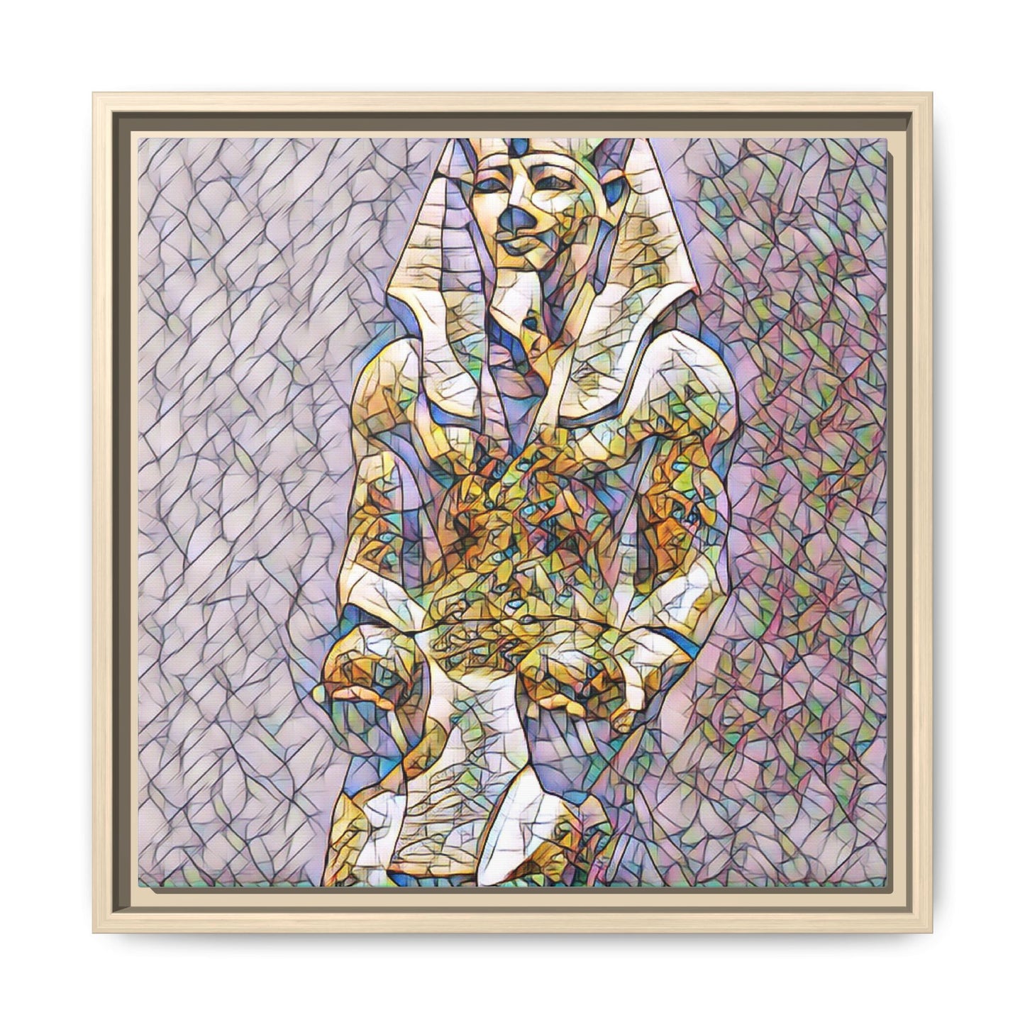 Framed Abstract Pharaoh Matte Canvas Wall Art — Multicolor Egyptian Statue Print