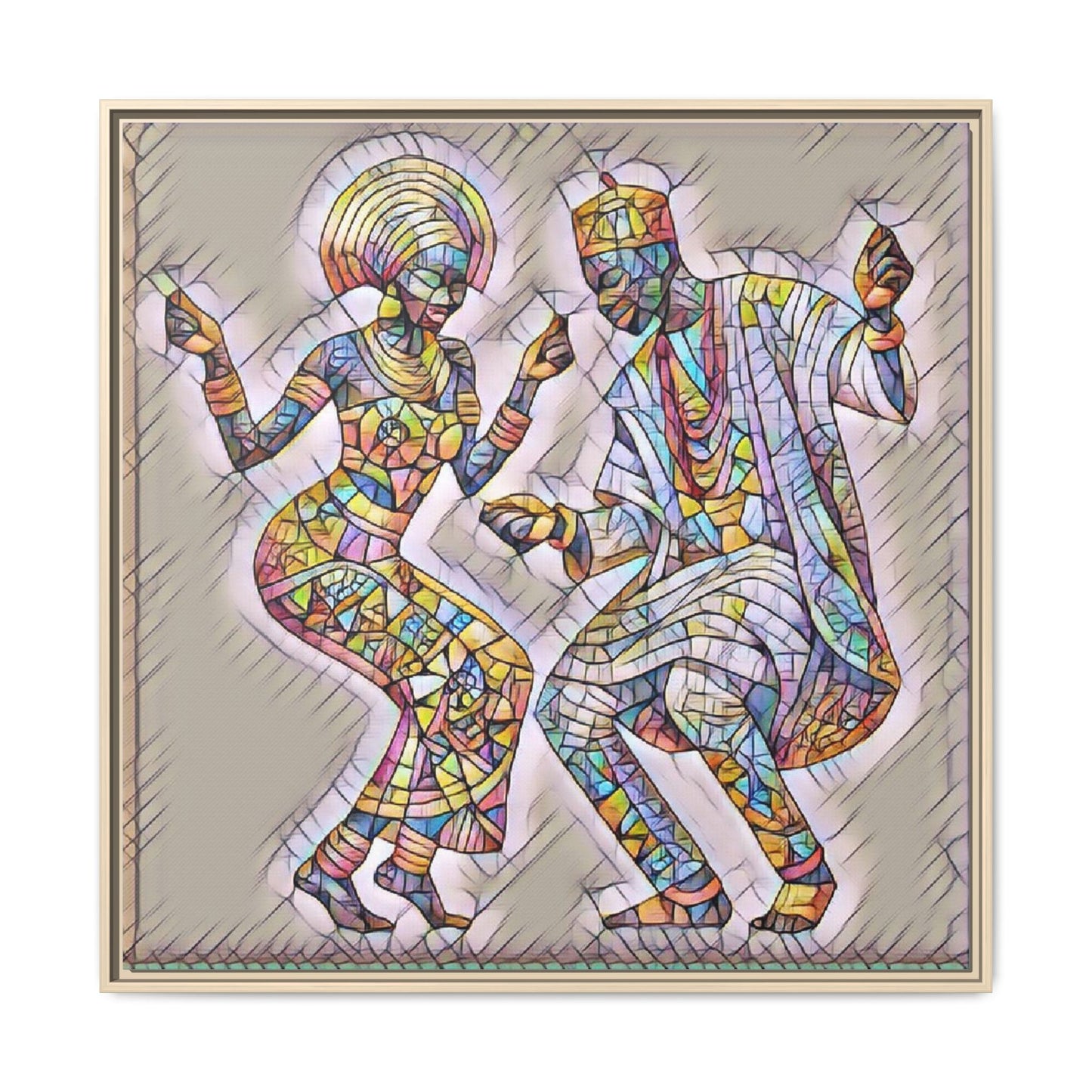 Afrobeat Dancers Framed Canvas Art — Colorful Mosaic African Dance Print
