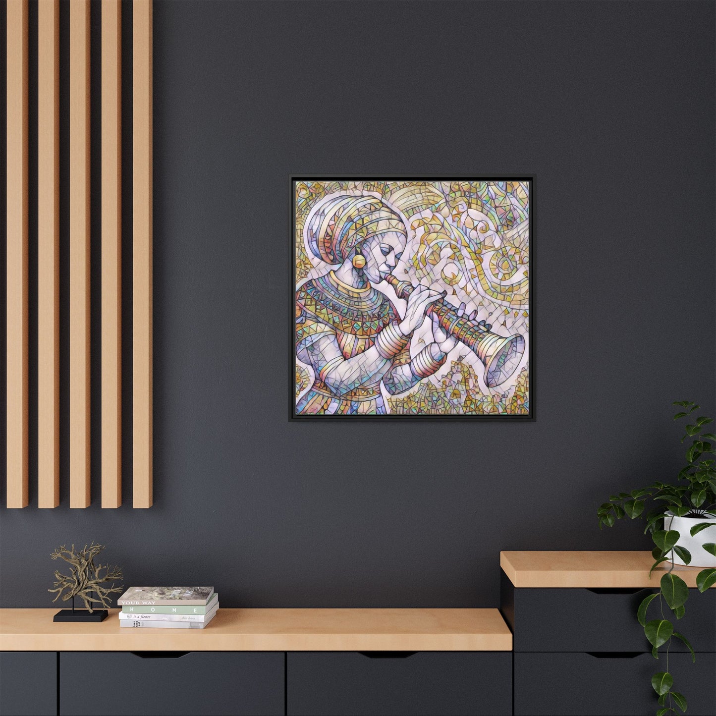 Egyptian Flutist Mosaic Matte Canvas Framed Art