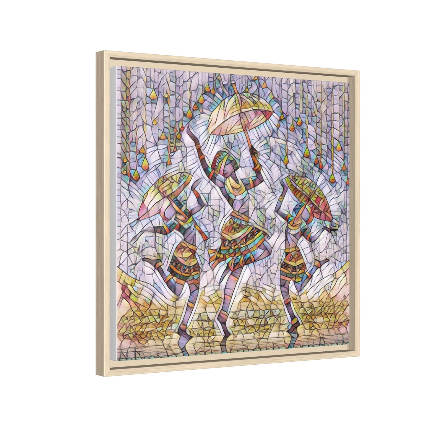 Colorful African Dance Framed Canvas Art — Umbrella Dancers Wall Decor