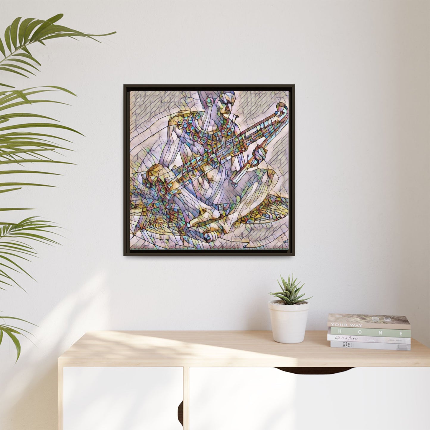 Framed Abstract Musician Canvas Art — Multicolor Modern Wall Decor