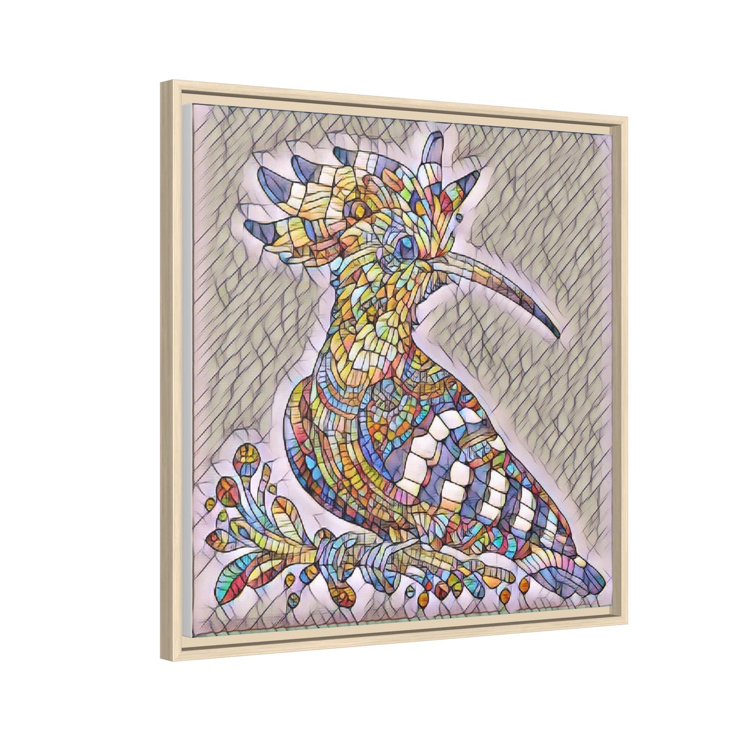 Colorful Mosaic Bird Matte Framed Canvas Wall Art