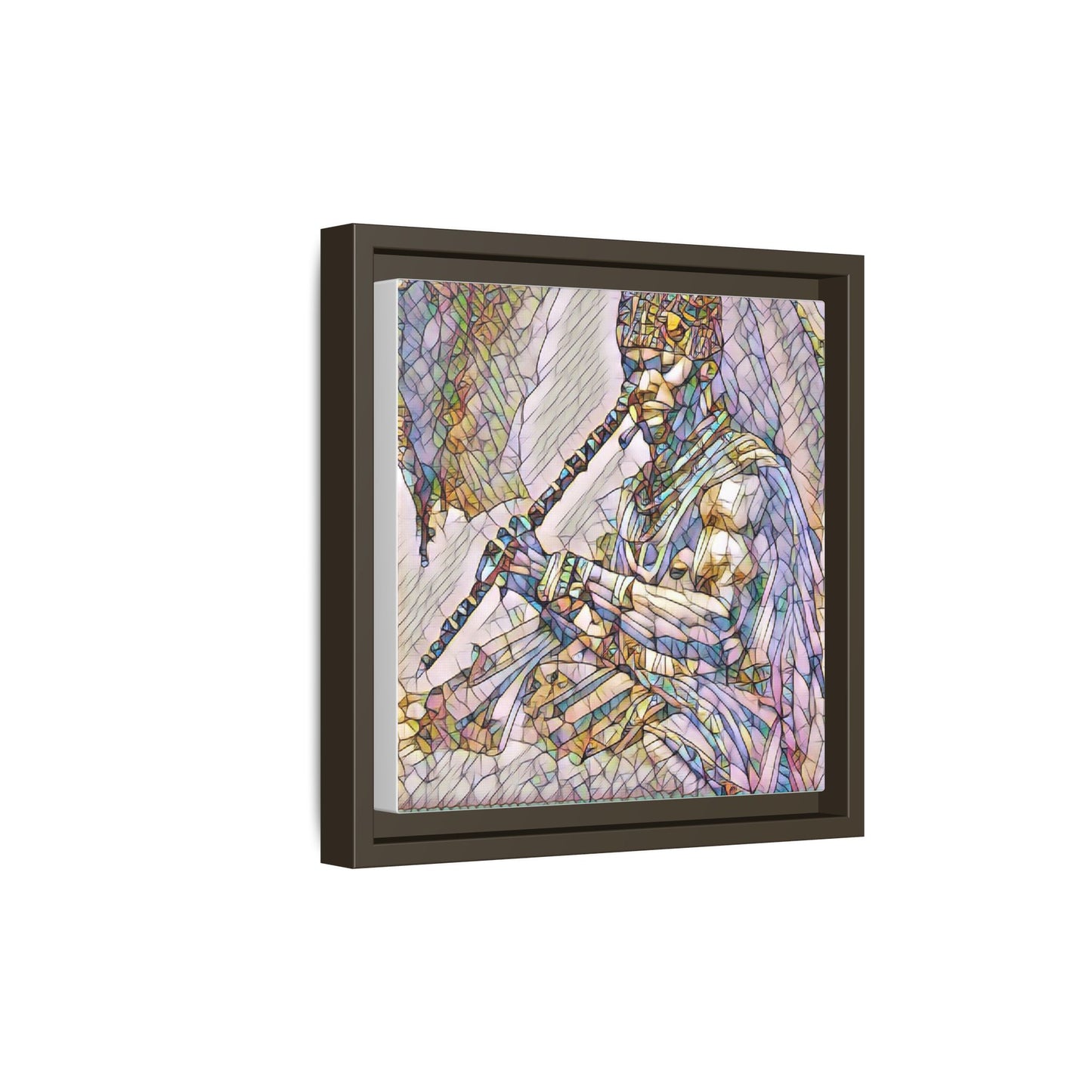 Tribal Flute Musician Stained-Glass Framed Canvas Art