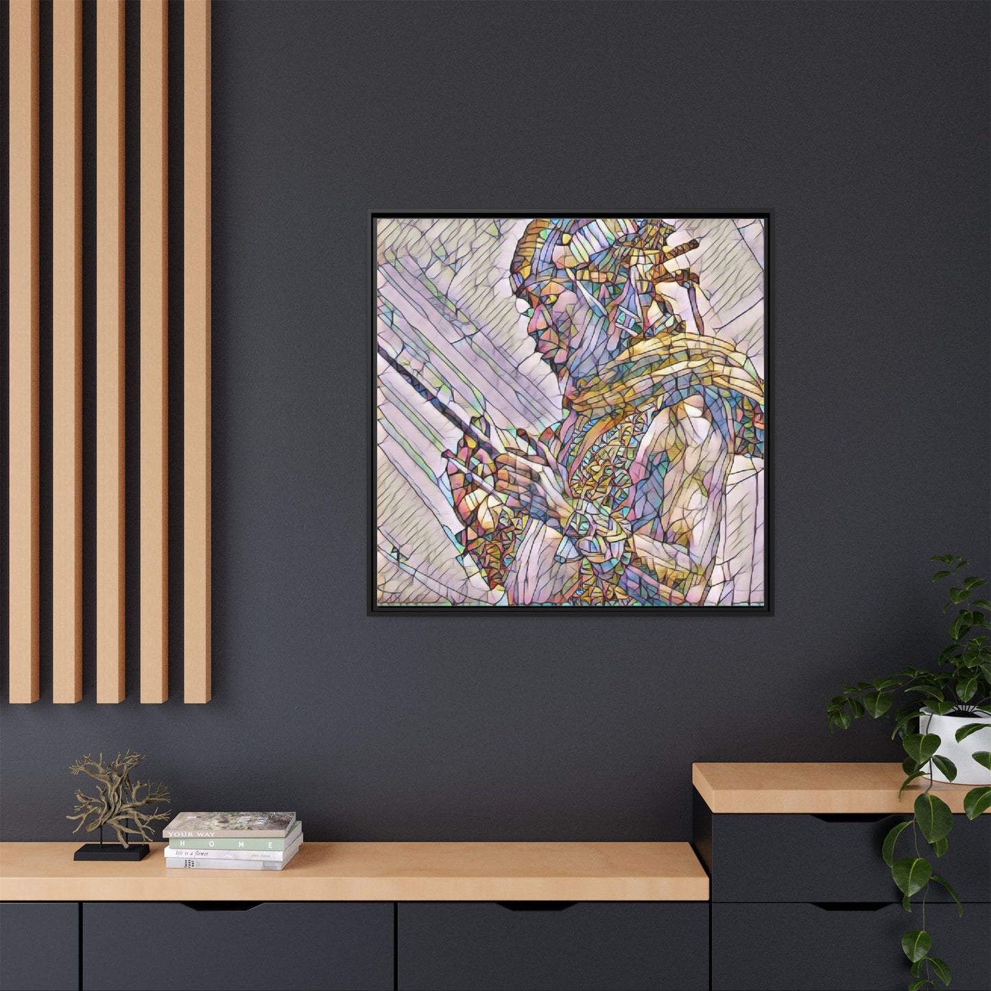 Framed Canvas Art - Colorful Tribal Warrior Portrait (Matte)