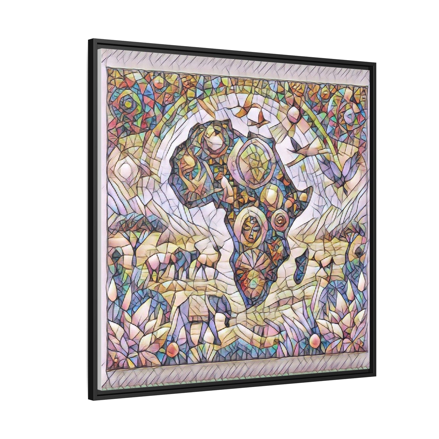 Abstract Mosaic Africa Framed Canvas — Colorful Stained-Glass Wall Art