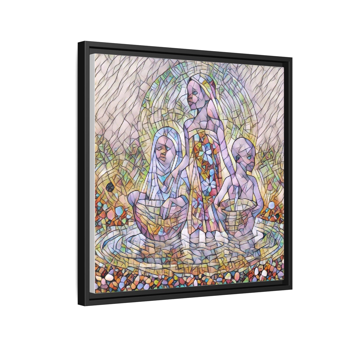 Framed Matte Canvas Art — Stained Glass Trio Women Illustration