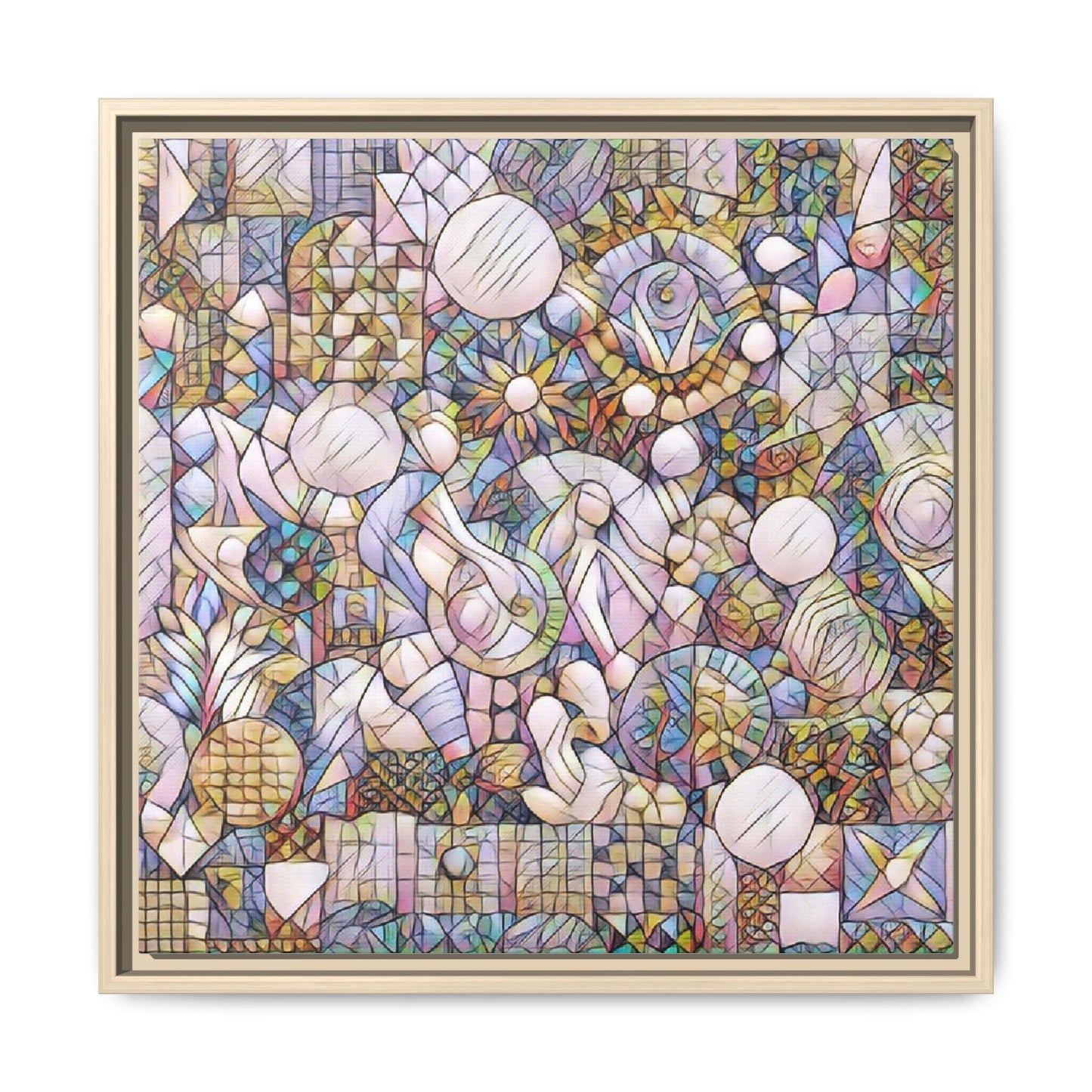 Abstract Geometric Mosaic Framed Canvas — Multicolor Modern Wall Art