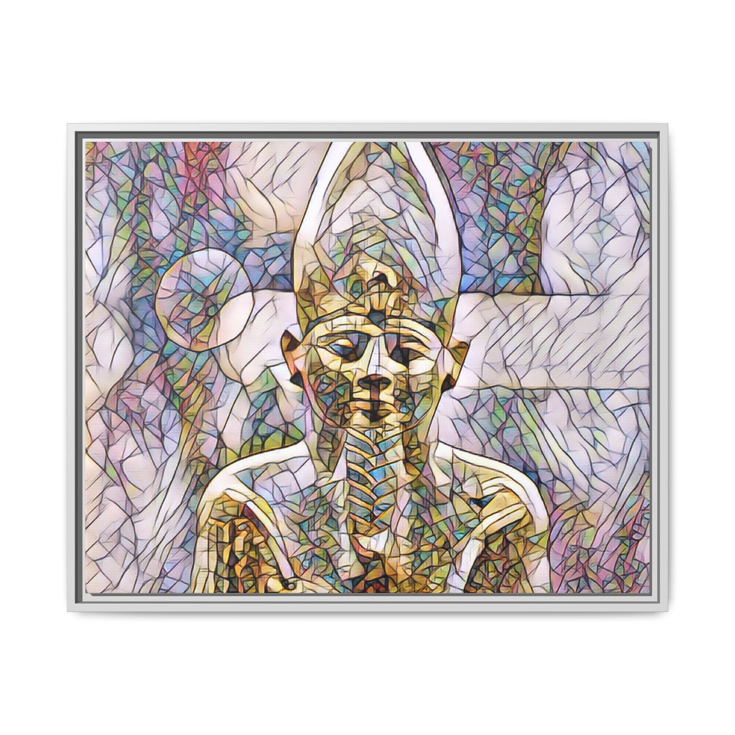 Egyptian Pharaoh Stained-Glass Style Matte Canvas Print, Framed