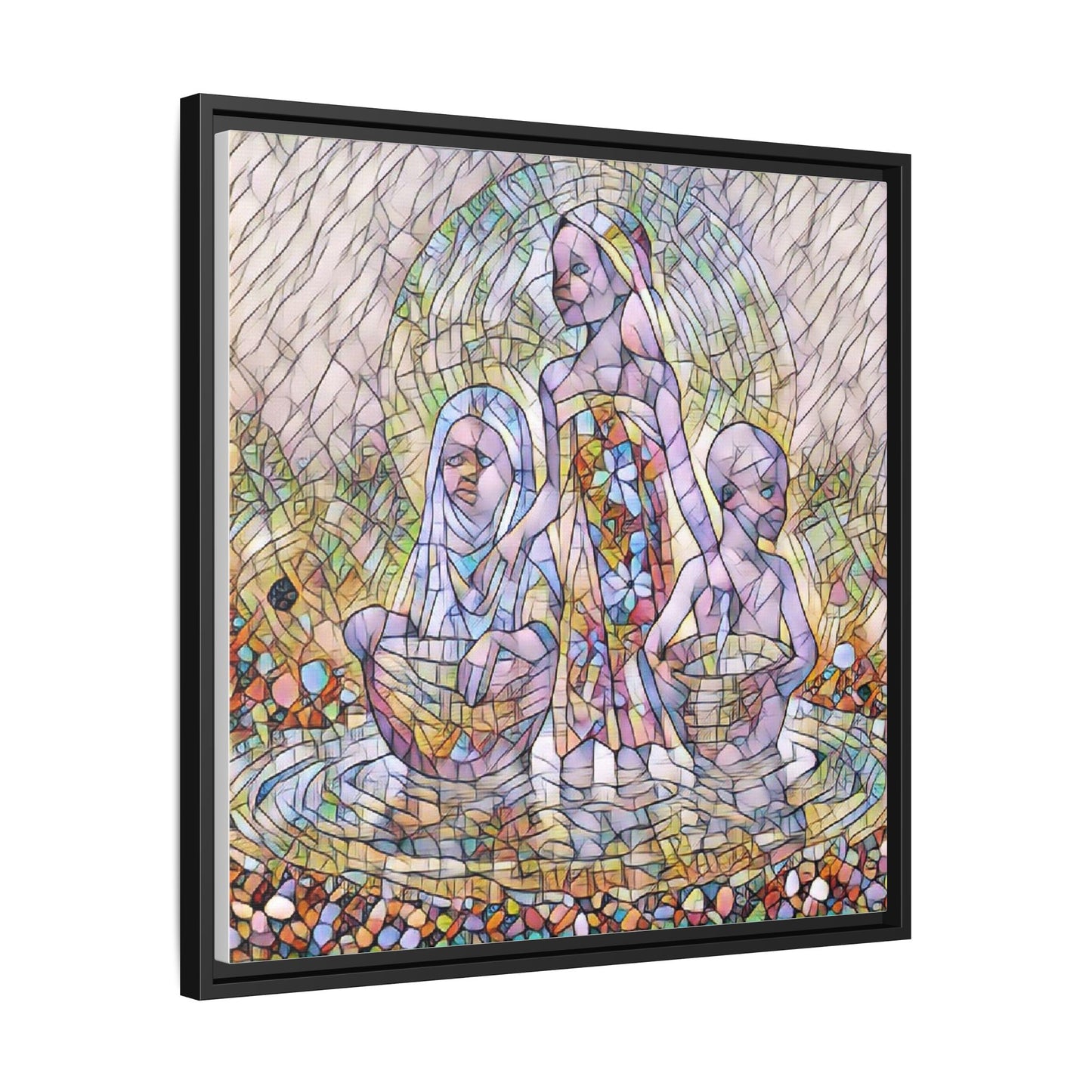 Framed Matte Canvas Art — Stained Glass Trio Women Illustration