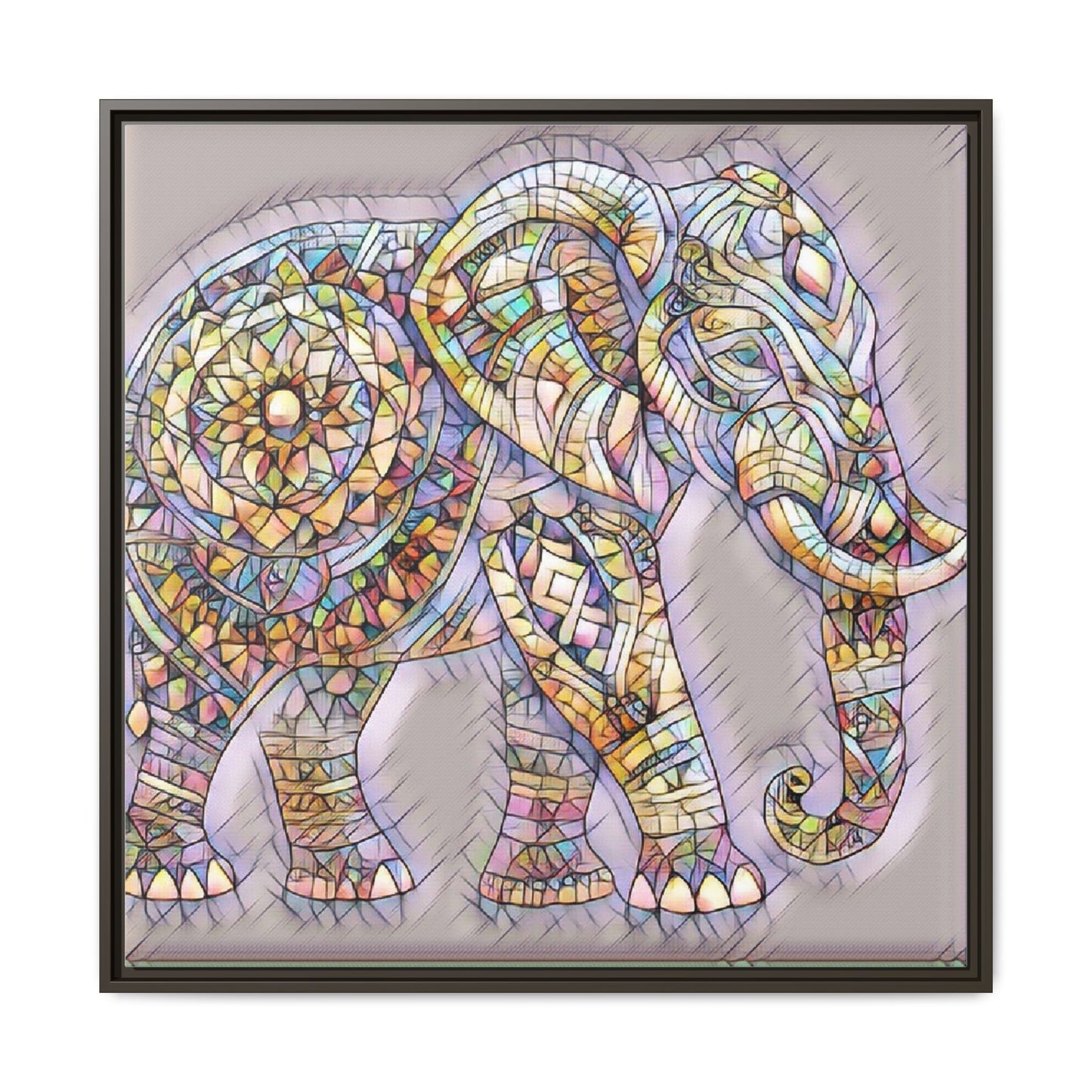 Colorful Mosaic Elephant Framed Canvas Print