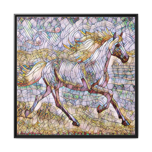 Stained Glass Style Running Horse Framed Canvas