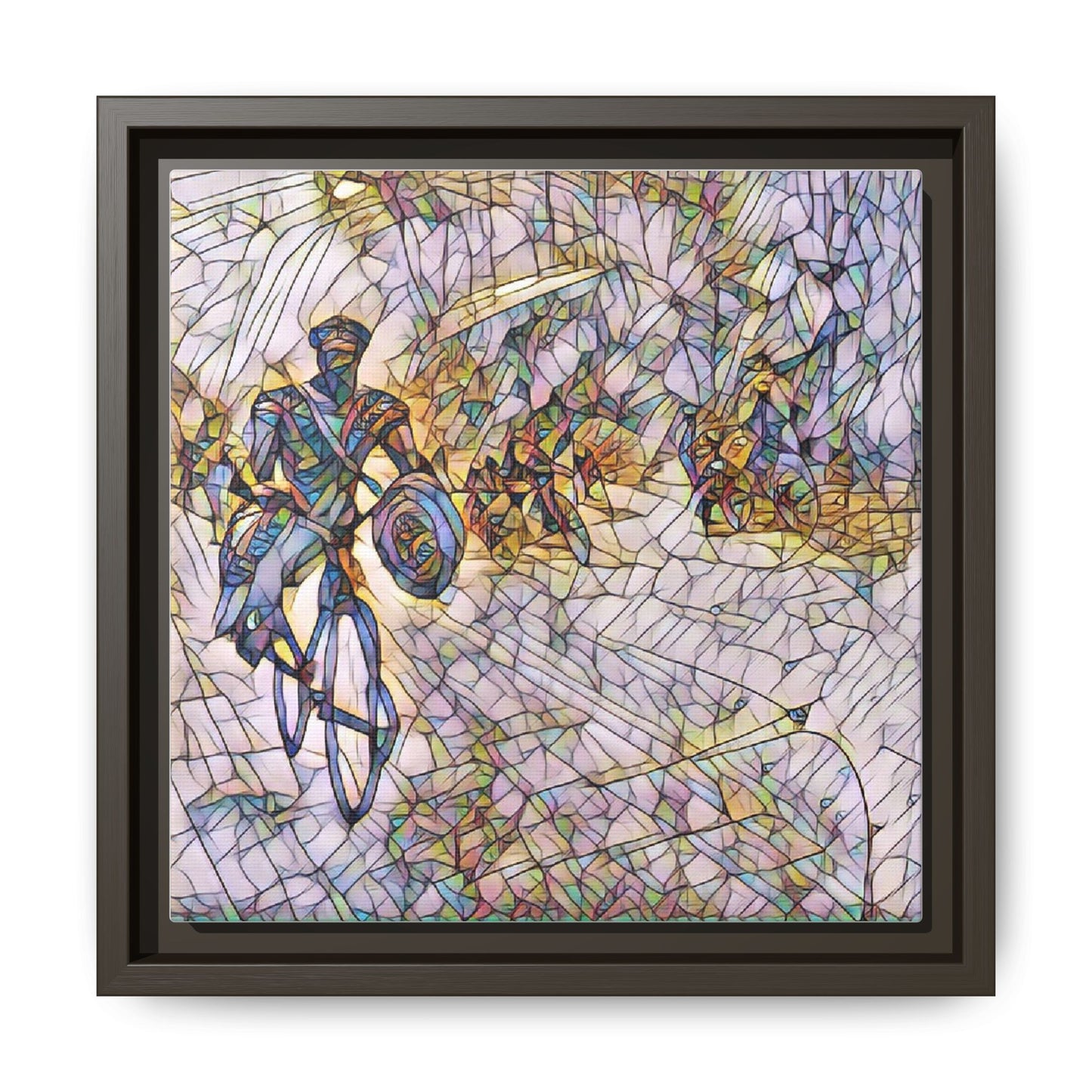 Cyclist Mosaic Matte Canvas Framed Wall Art — Colorful Biking Scene