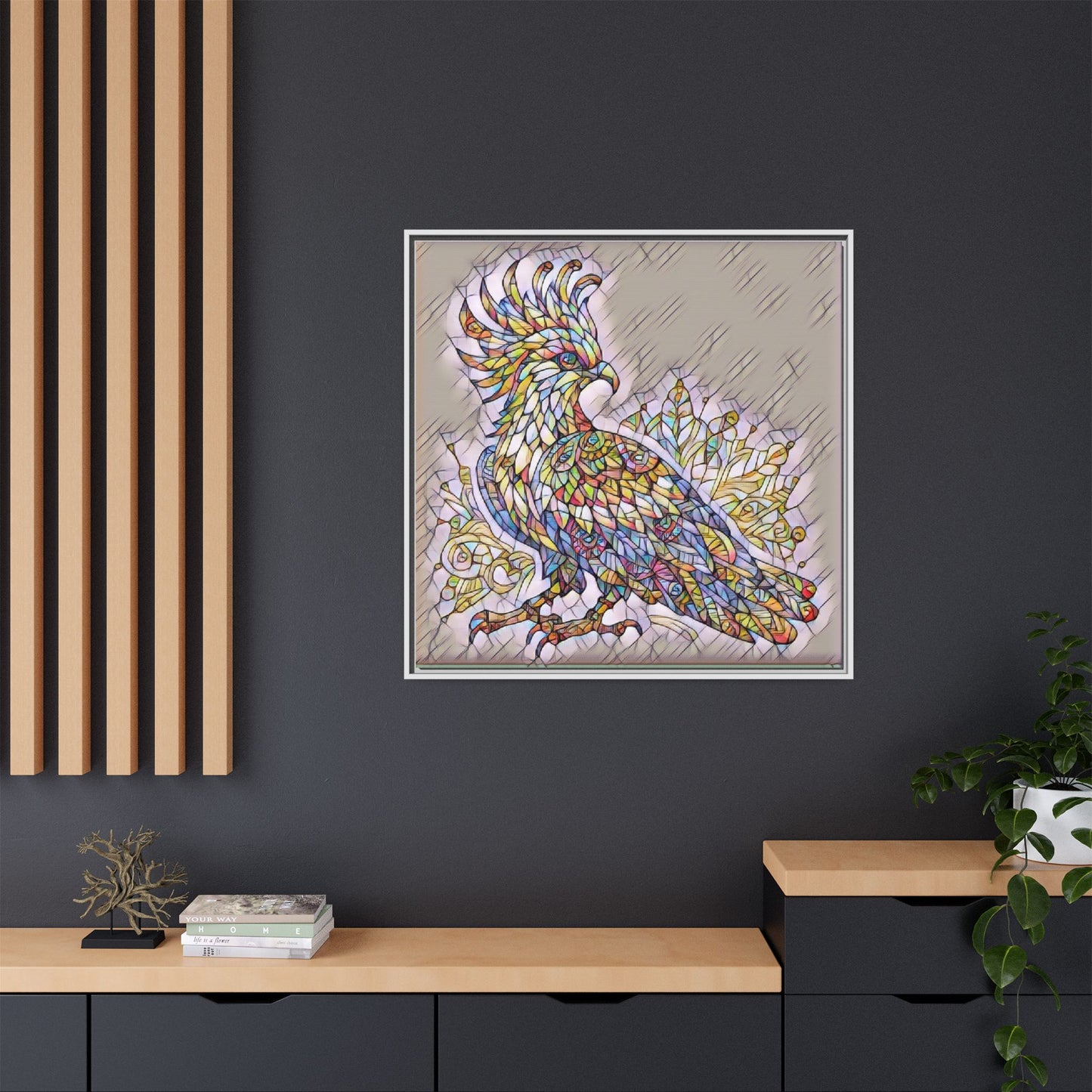 Colorful Stained-Glass Cockatoo Matte Framed Canvas