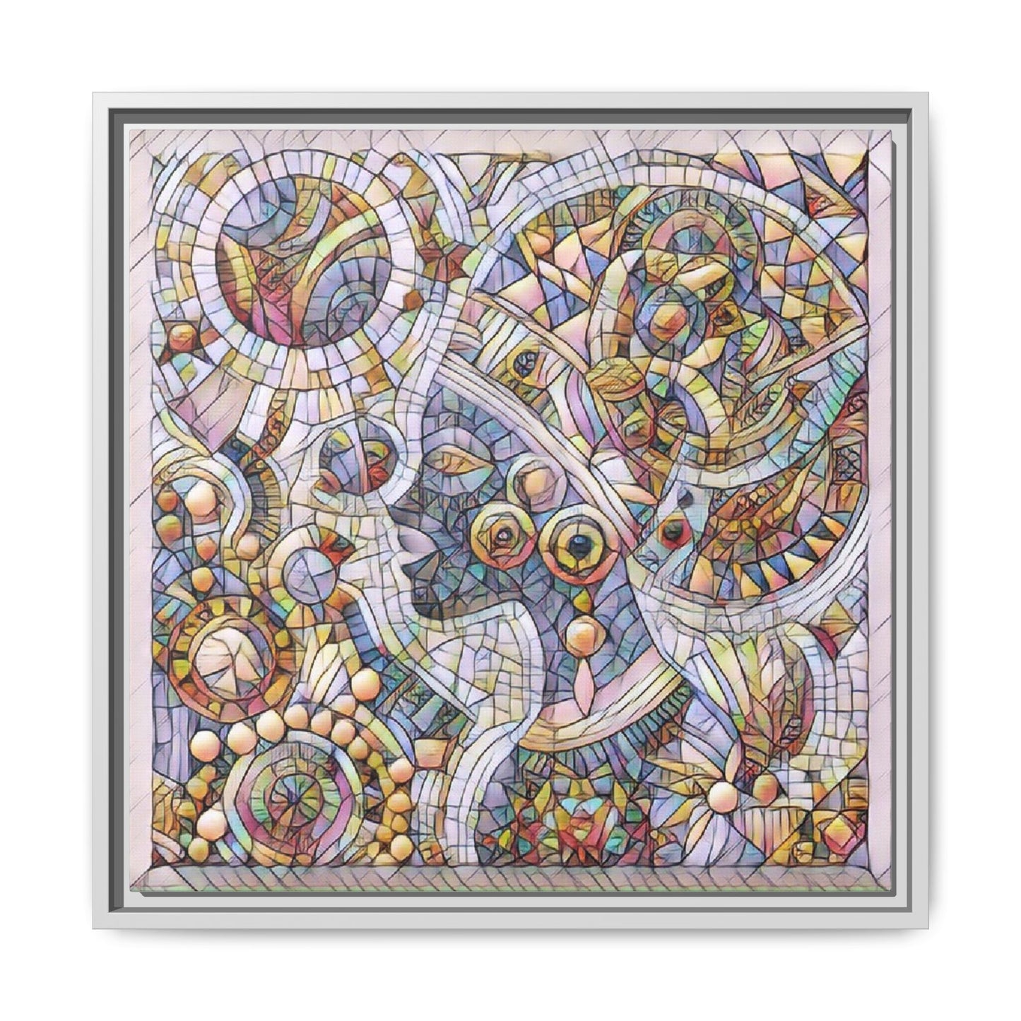 Abstract Mosaic Framed Canvas Art — Multicolor Geometric Wall Decor