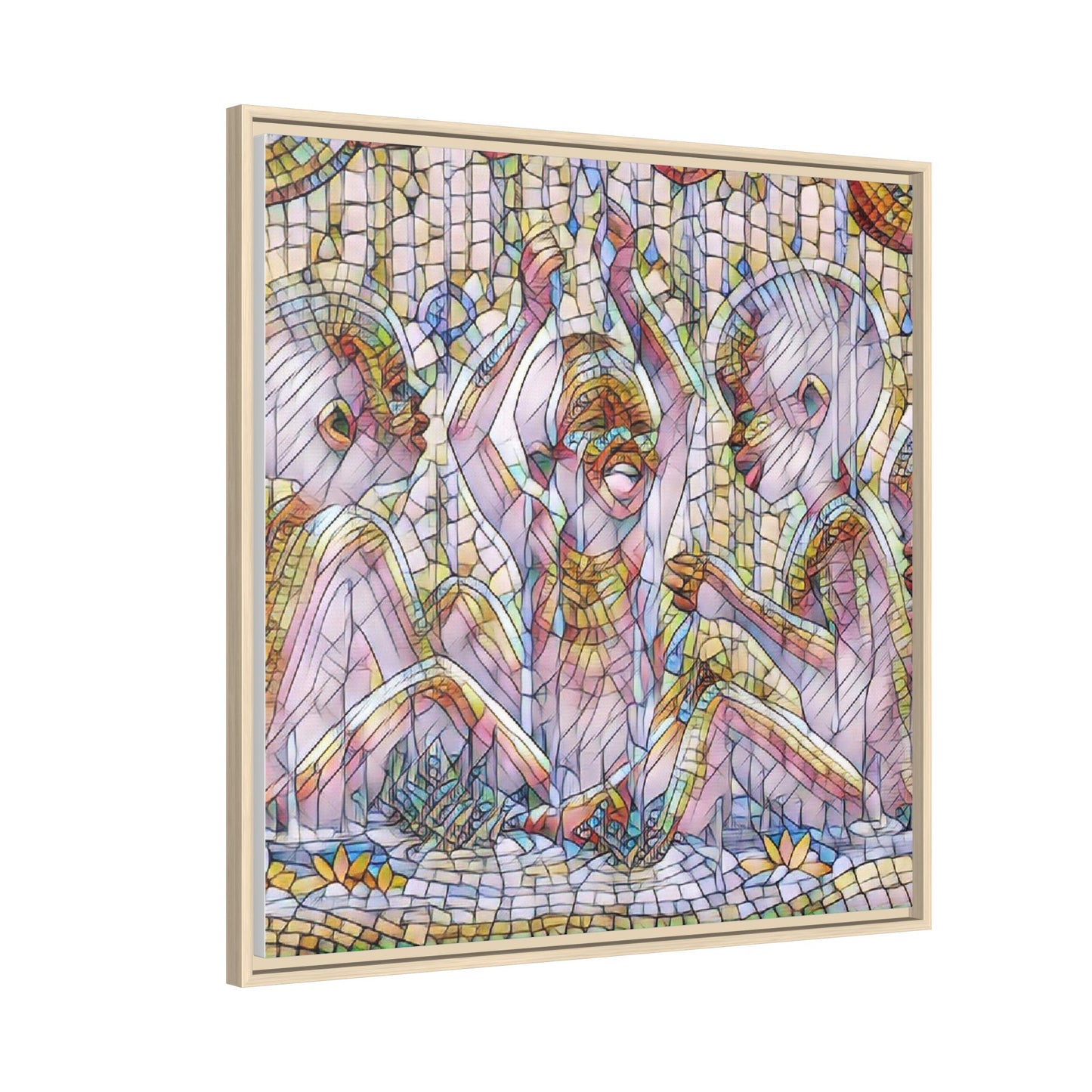 Framed Matte Canvas Art — Mosaic Children Playing (Multicolor)