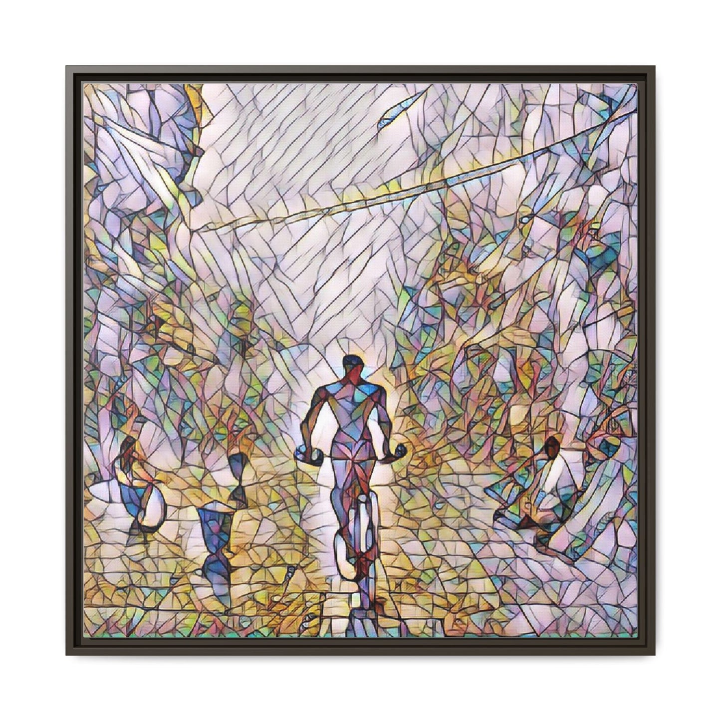 Cyclist Stained-Glass Matte Canvas Framed Wall Art