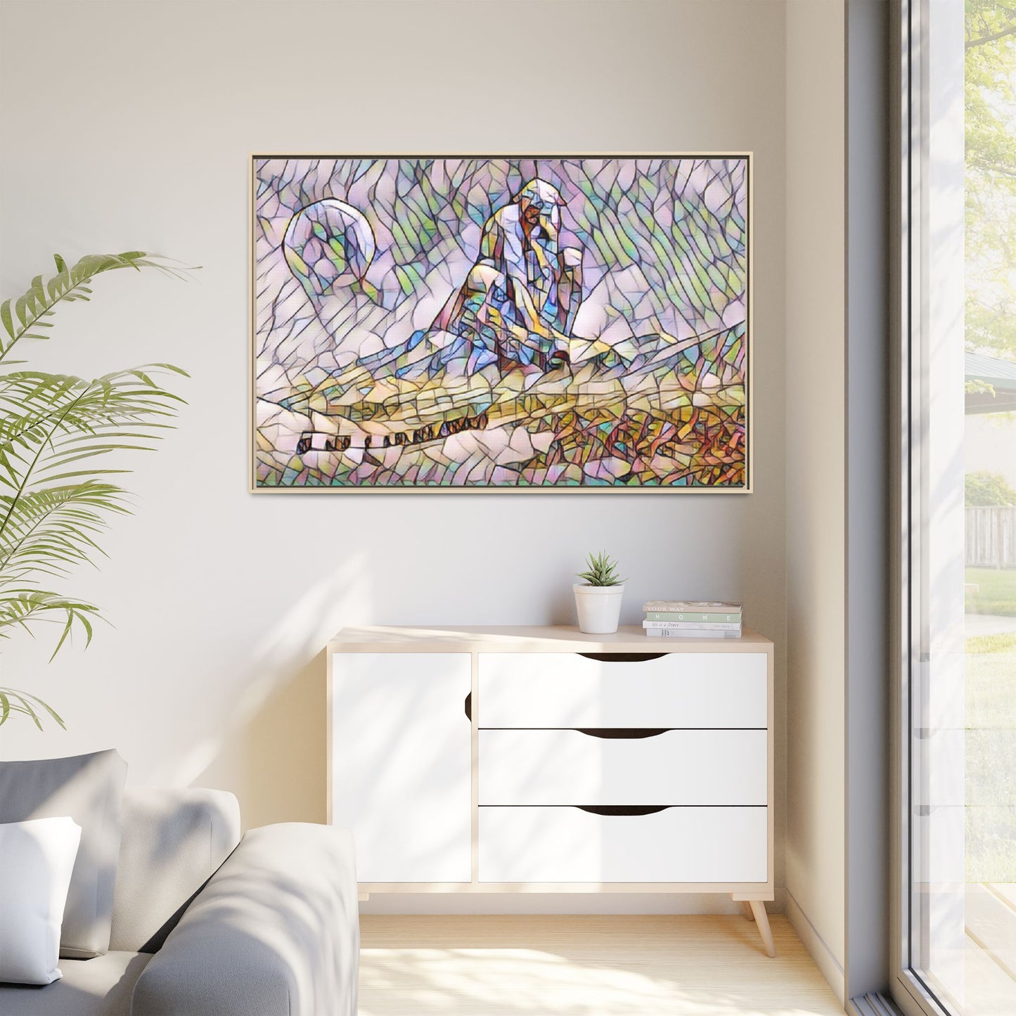 Stained-Glass Surfing Canvas Print — Framed Matte Wall Art