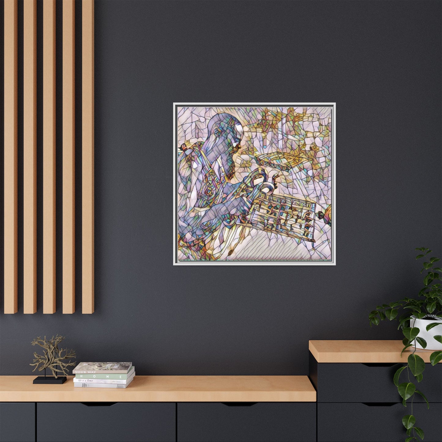 Framed Matte Canvas Art – Abstract Musician with Keyboard (Multi-Color)