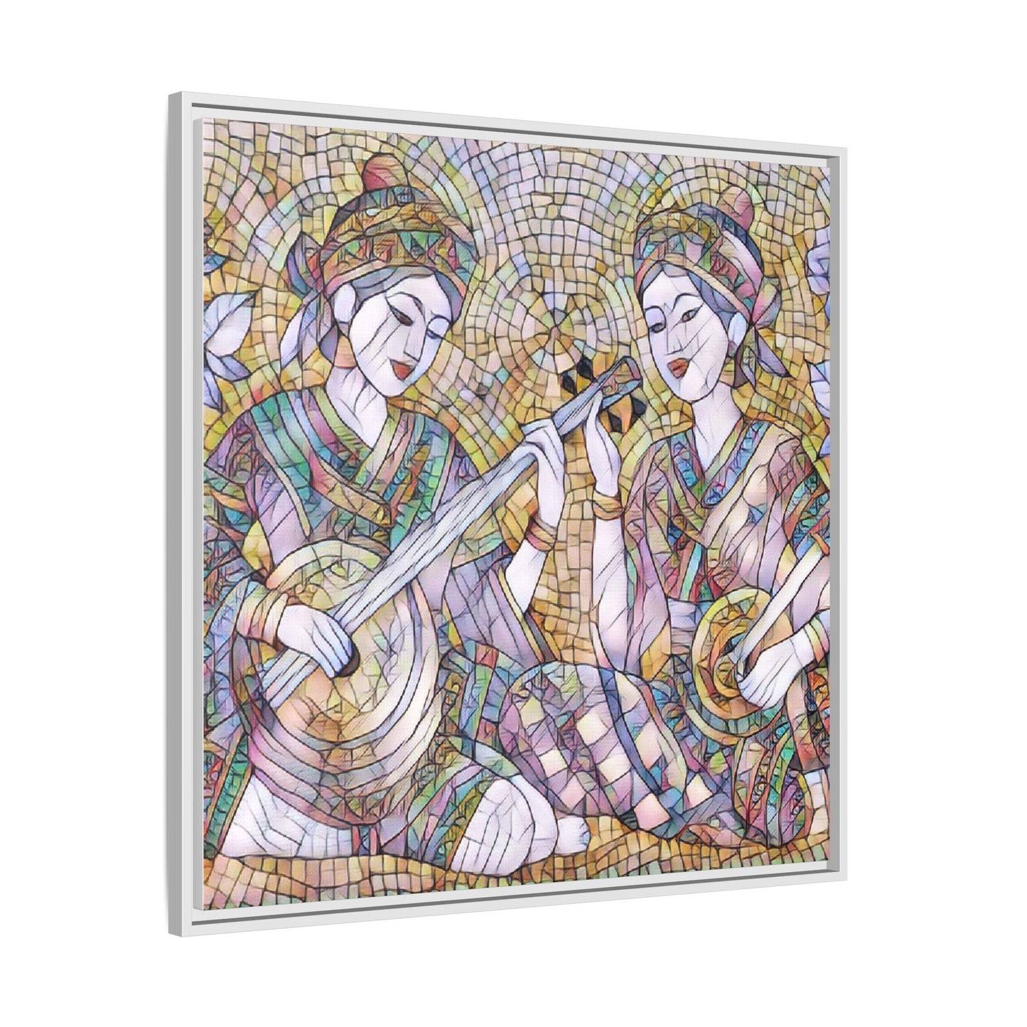 Framed Mosaic Musician Canvas Art — Ethnic Duo Wall Decor