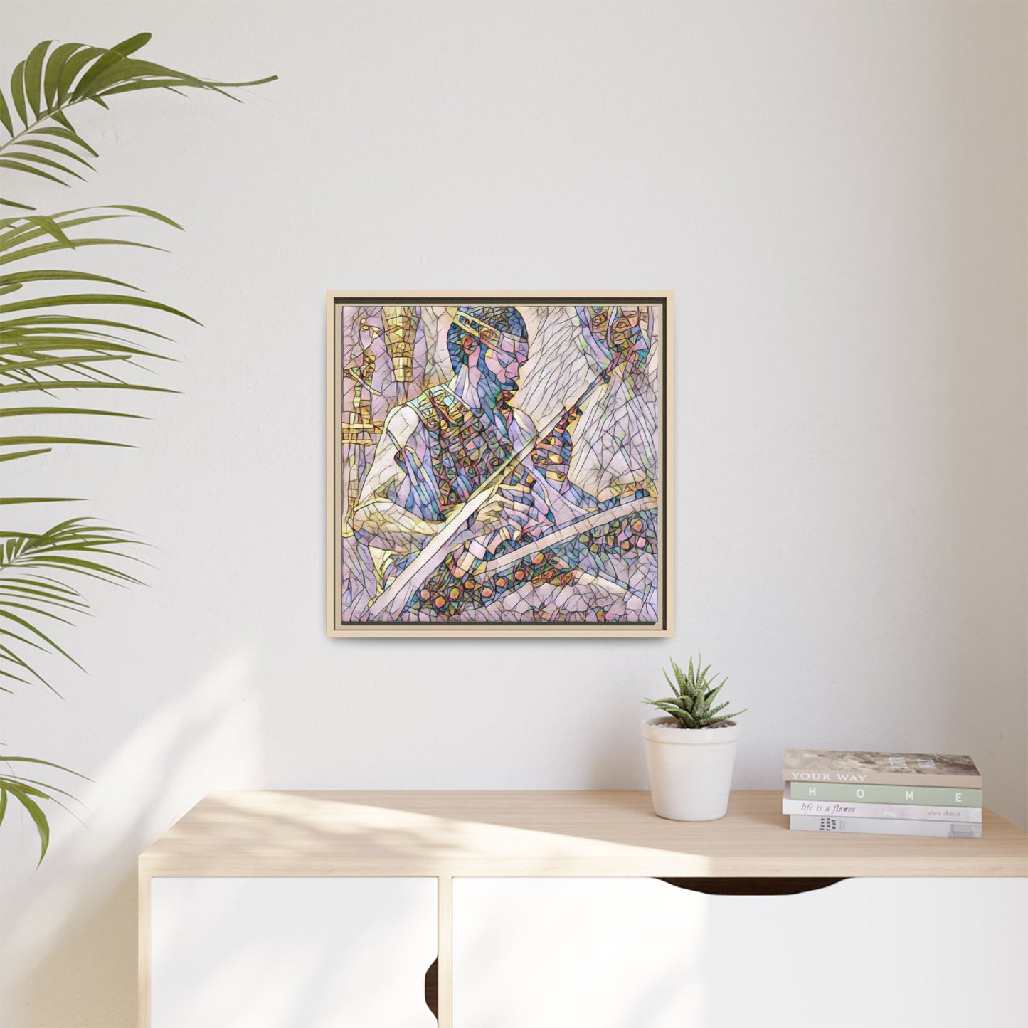 Framed Matte Canvas — Abstract Musician Stained-Glass Art Print