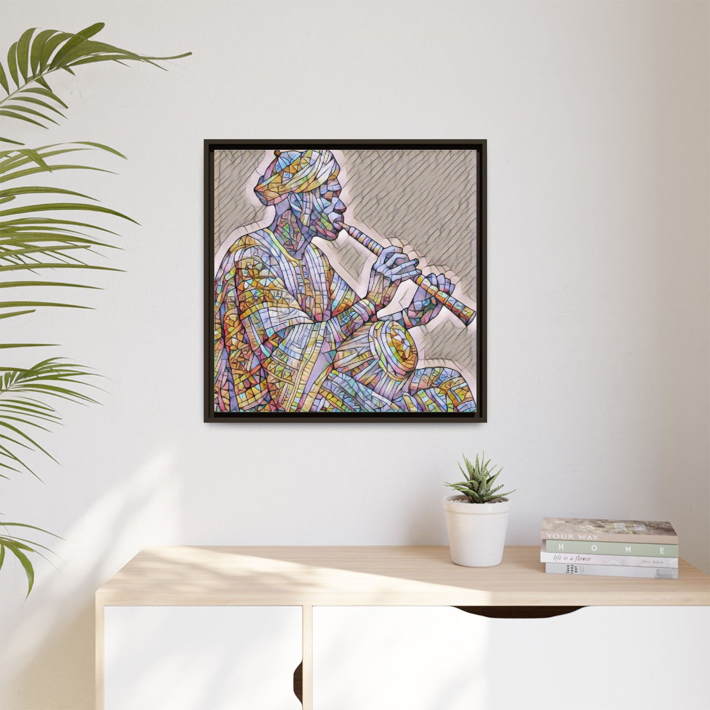 Framed Canvas Art — Colorful Middle Eastern Flute Player Print