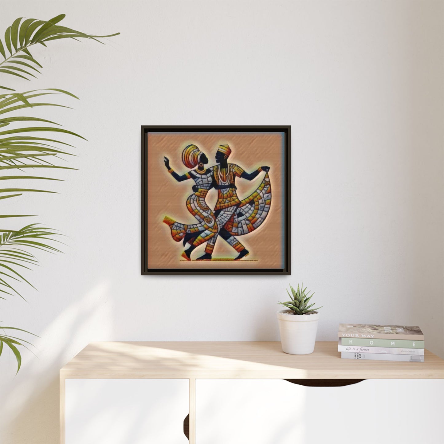 Framed African Dance Mosaic Art Print — Matte Canvas Wall Decor