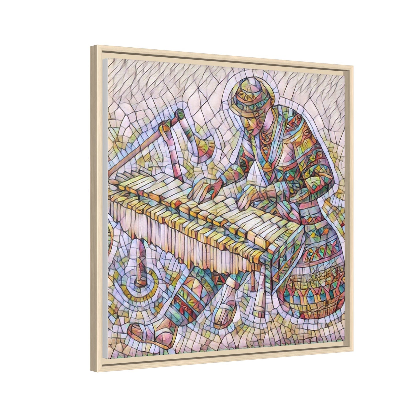 Framed Canvas Art - Colorful Mosaic Vibraphone Musician Print
