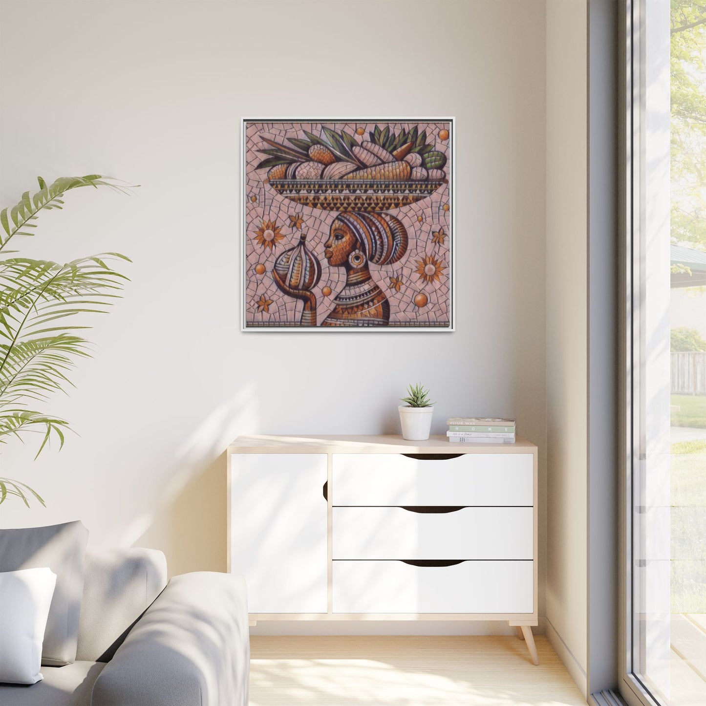 Egyptian Mosaic Goddess Matte Framed Canvas Wall Art
