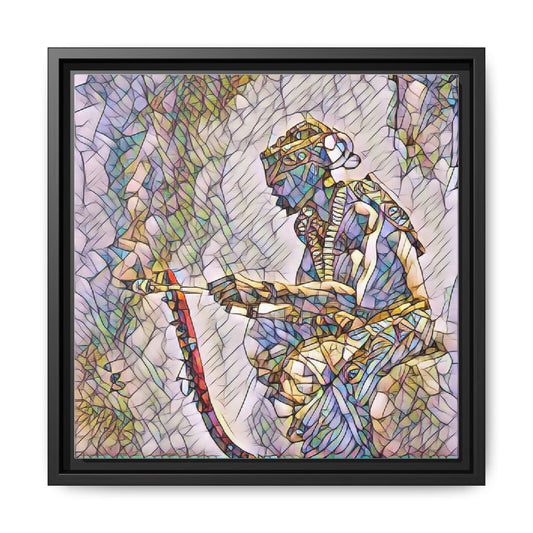 Tribal Drummer Framed Canvas Art — Colorful Abstract African Music Print