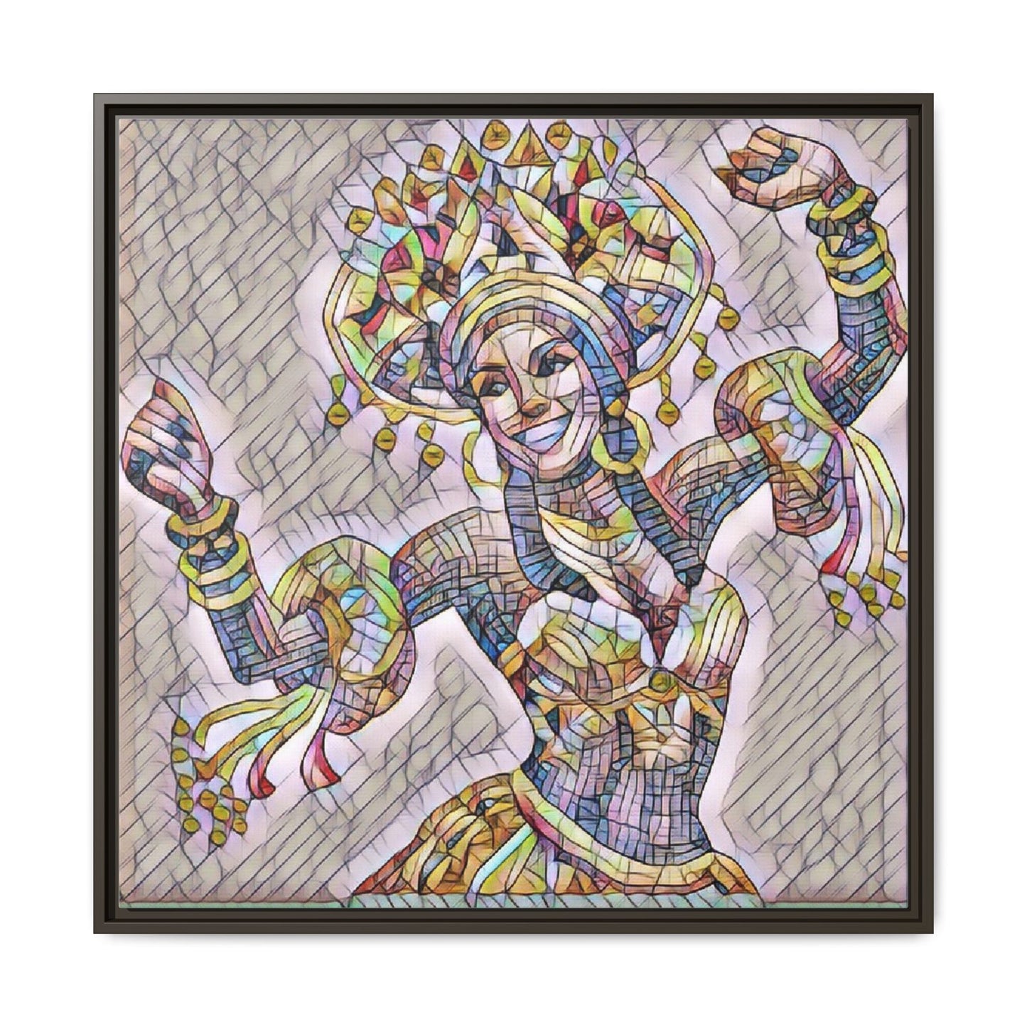 Framed Matte Canvas: Colorful Carnival Dancer Artwork – Vibrant Ethnic Dance Wall Art