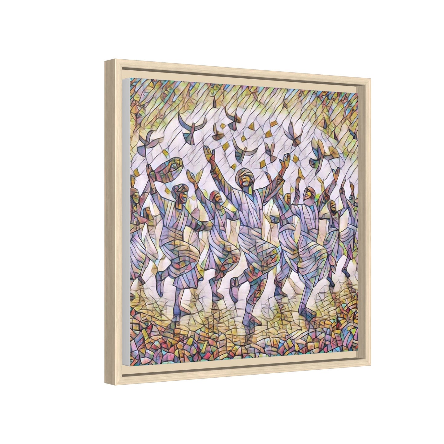 Framed Canvas Art - Joyful Dancers with Doves (Multicolor)